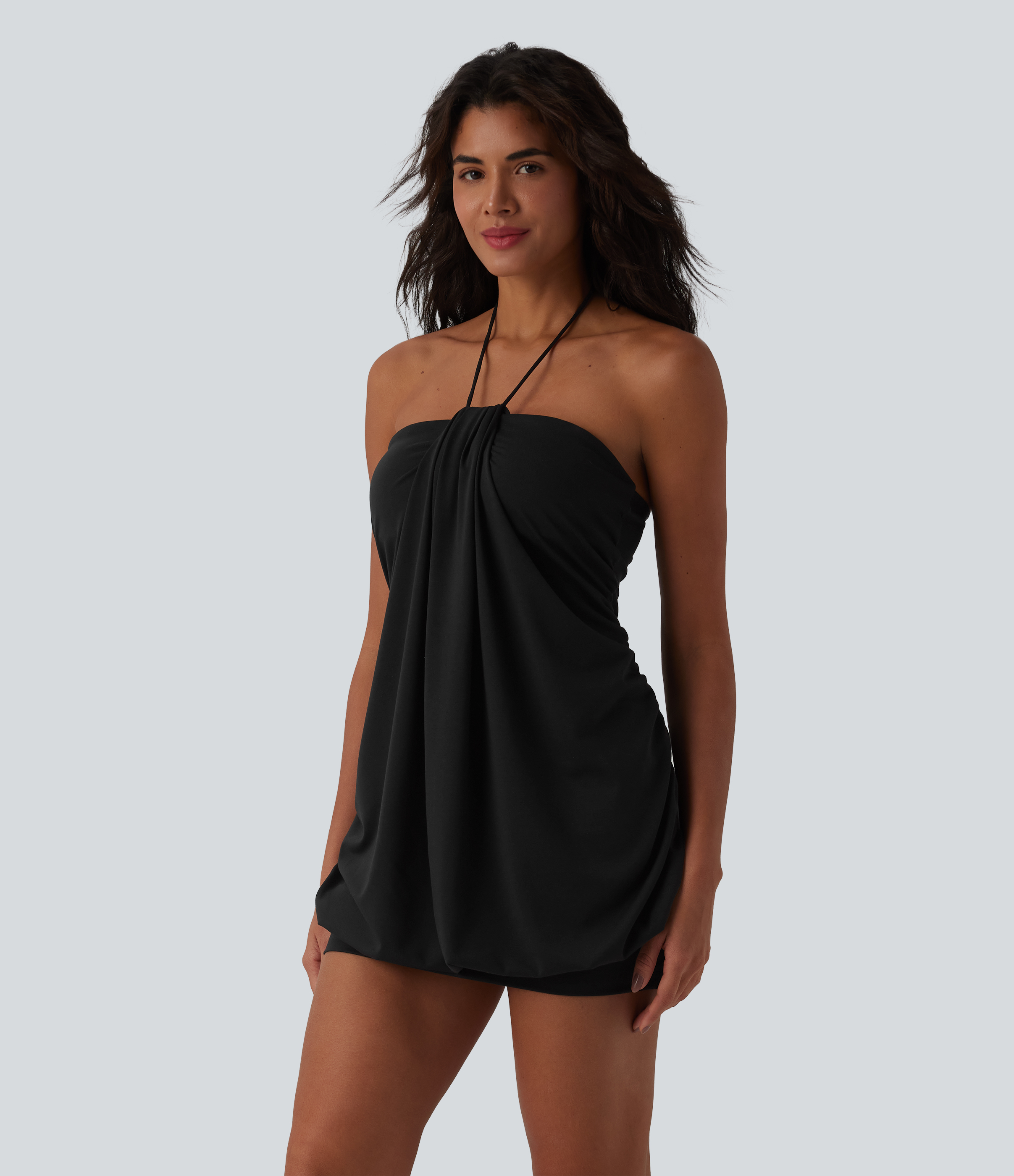 Robe micro mini moulante dos nu à nouer col américain