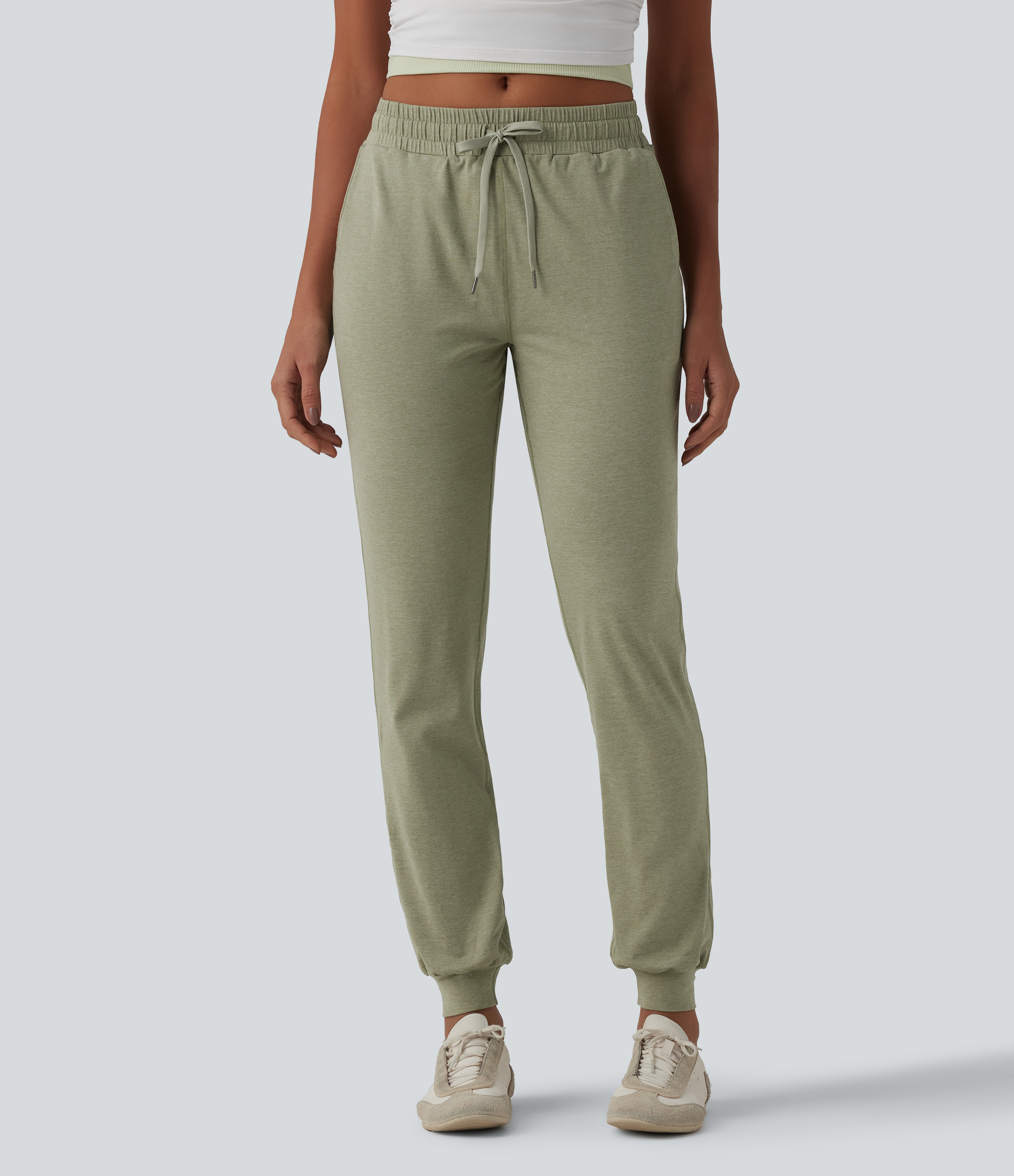 Casual tapered mid-rise joggers with drawstring and pockets