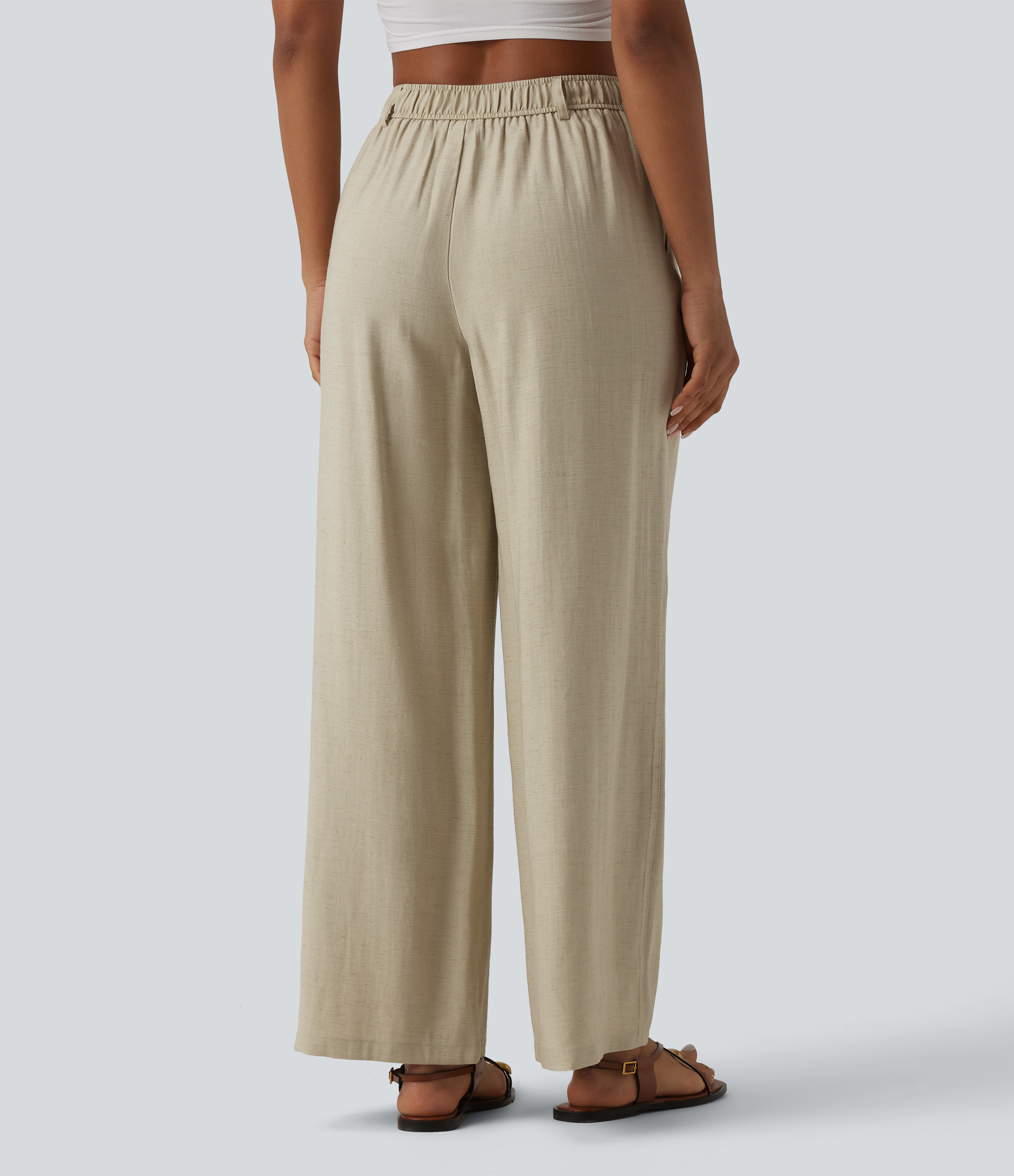 Tidal Foam Lässige Leinenhose mit hohem Bund und Taschen / 2