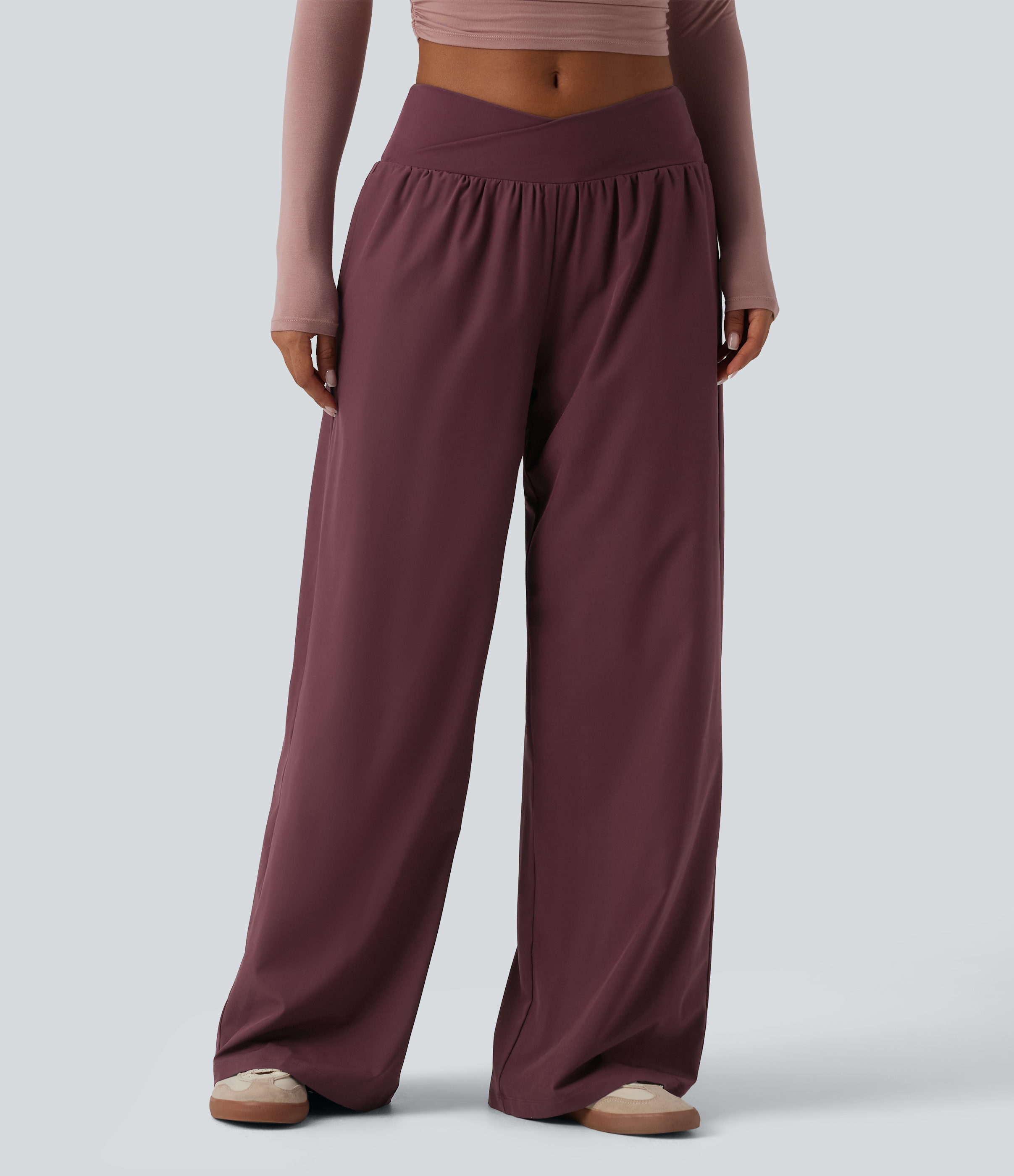 Crossover Low Rise Casual Baggy Pants with Pockets