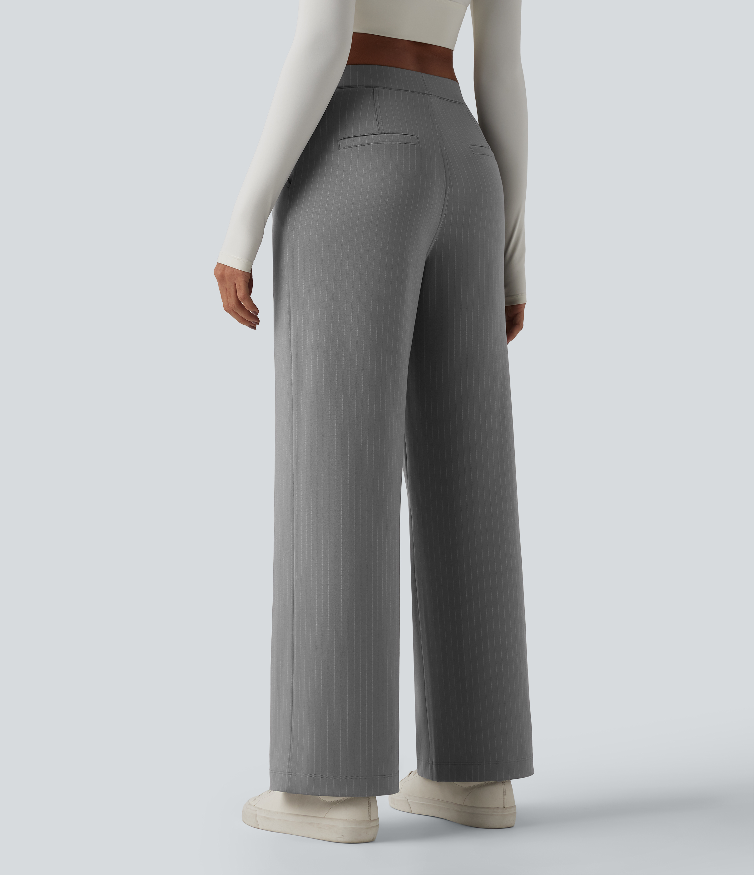 Pantalon tailleur droit taille haute à rayures avec poches