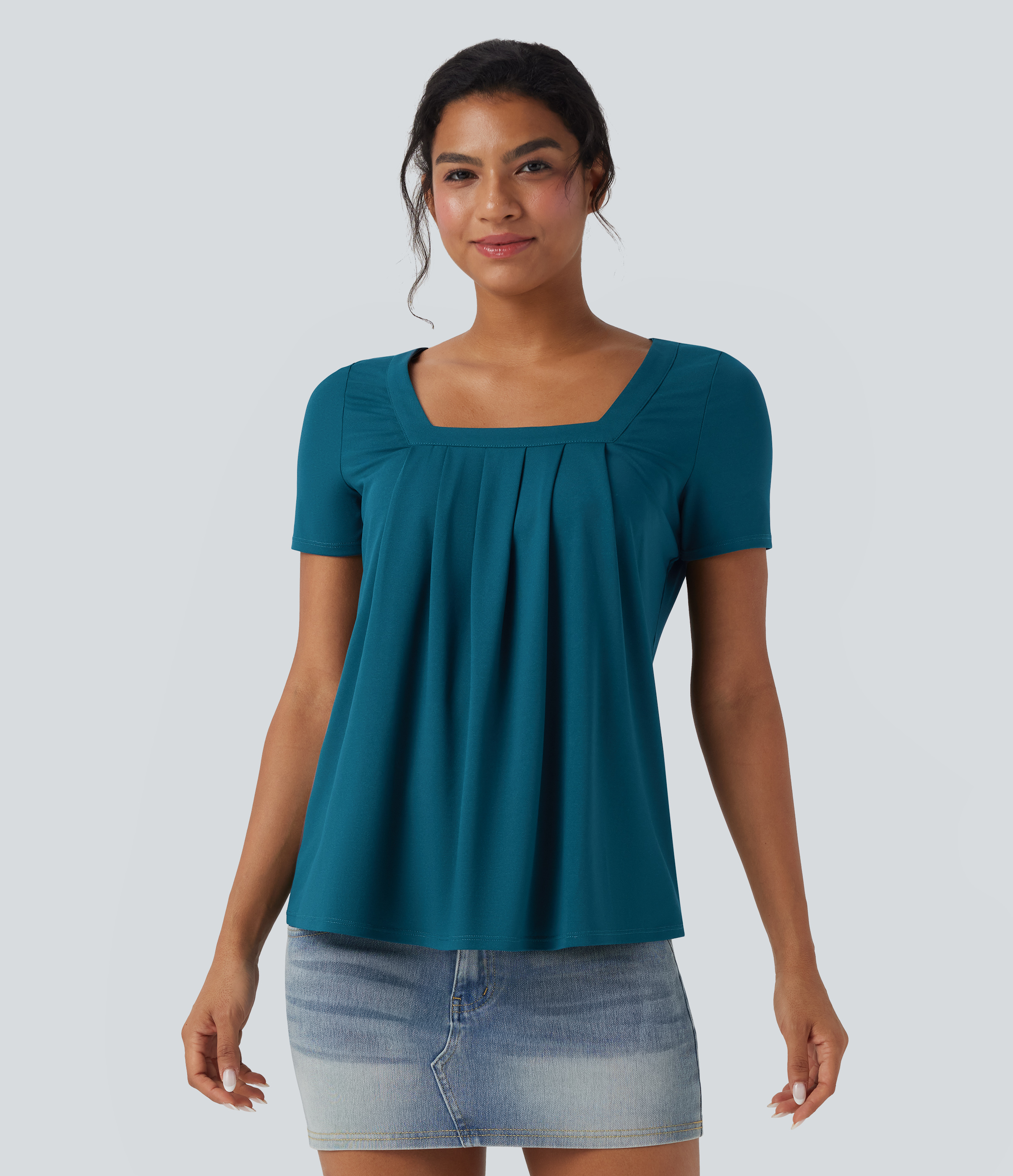 Square Neck Short Sleeve Casual Top