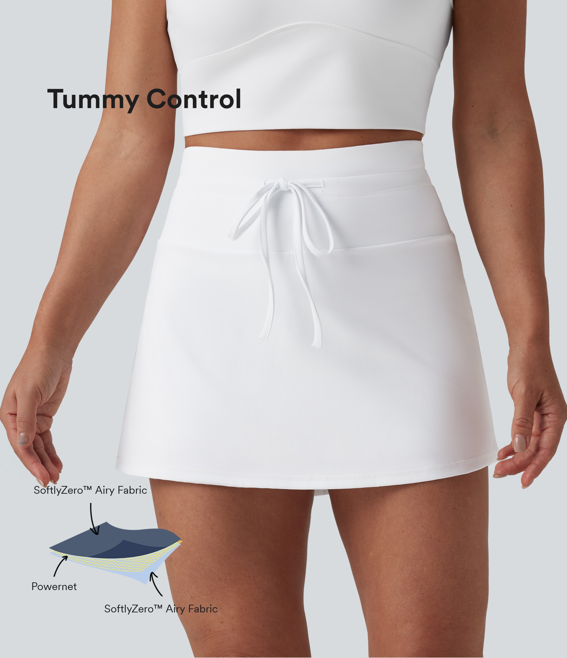 Softlyzero™ Airy High Waisted Drawstring Tummy Control 2-in-1 Cool Touch Mini Tennis Skirt with Pockets