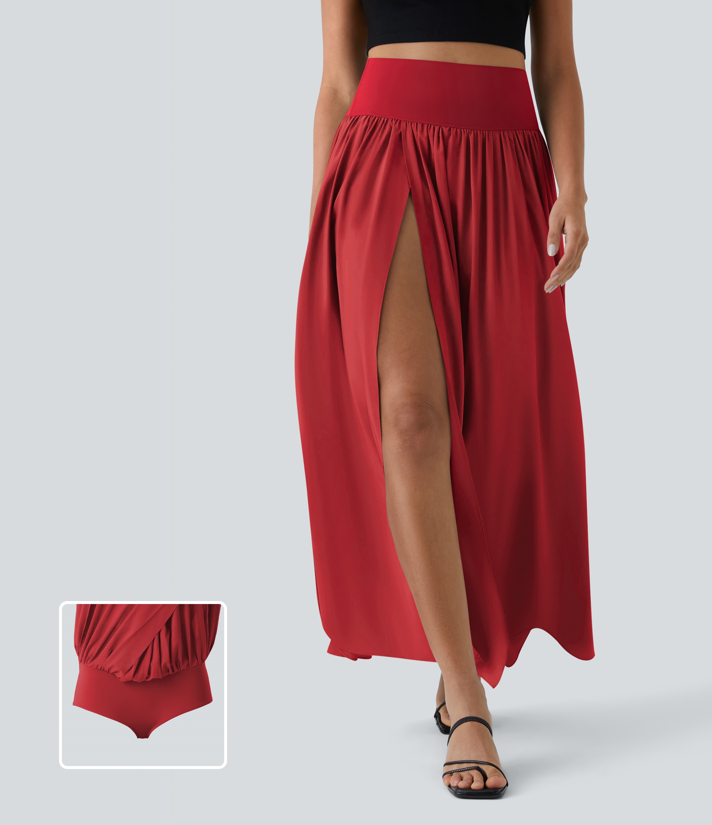 Breezeful™ jupe maxi taille haute fendue 2-en-1, fluide, à séchage rapide, style décontracté.