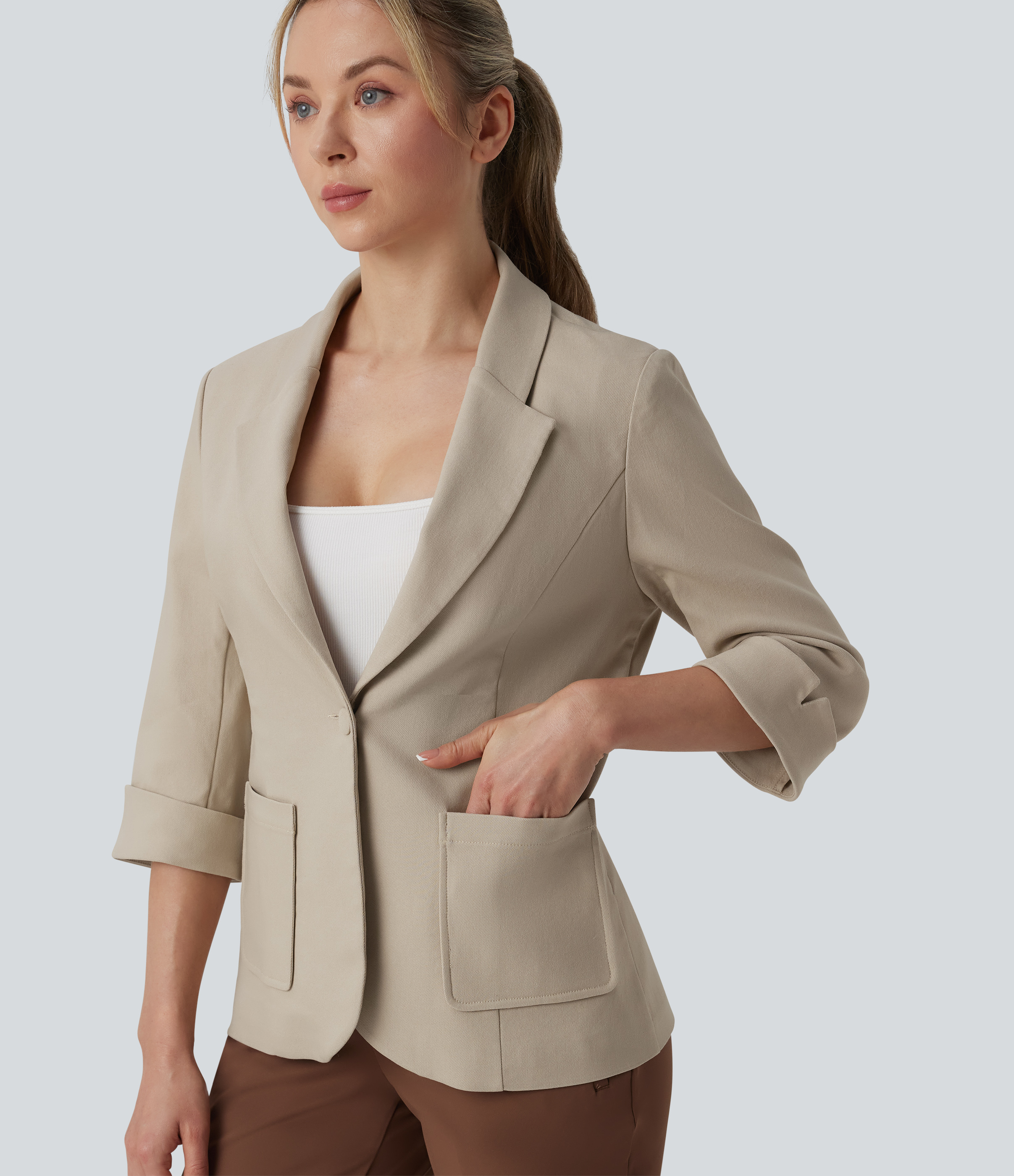 Shawl Collar 3/4 Sleeve Work Blazer with Pockets