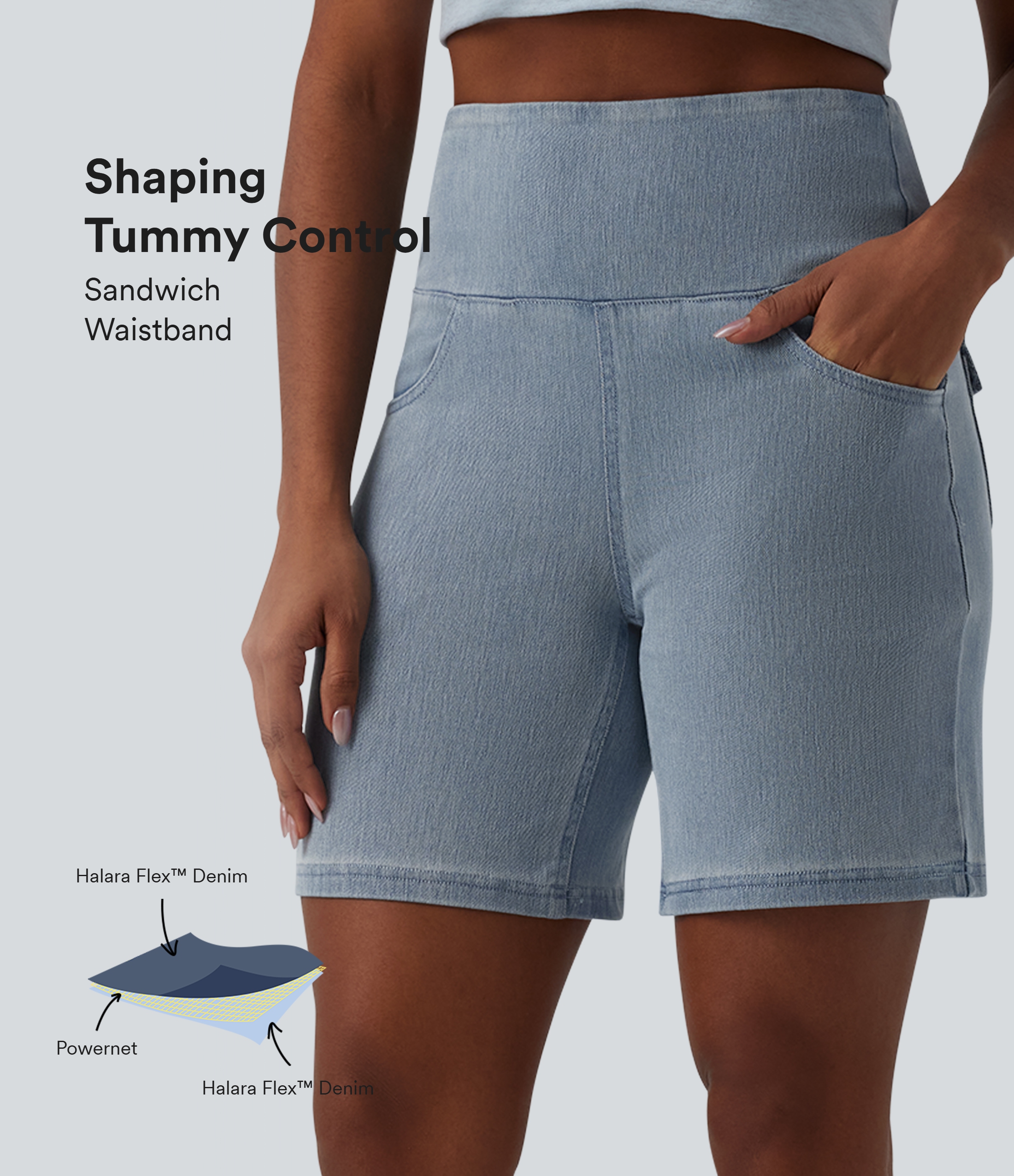 Halara Flex™ casual shaping high-waisted 17.5 cm denim shorts with pockets