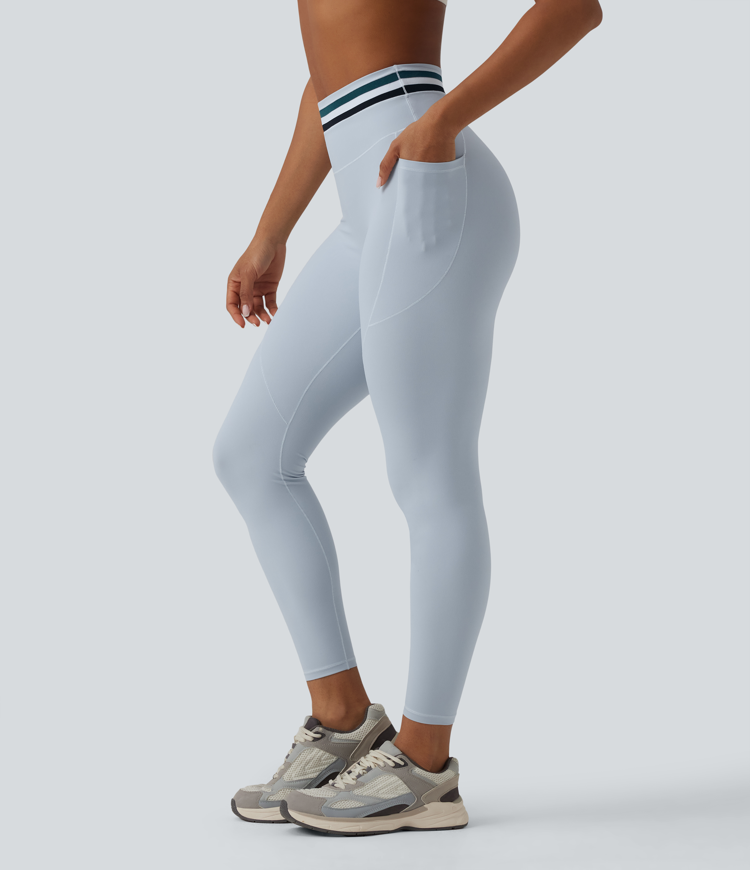 Halara UltraSculpt™ High Waisted Tummy Control Color Block Stripes Workout 7/8 Leggings with Pockets