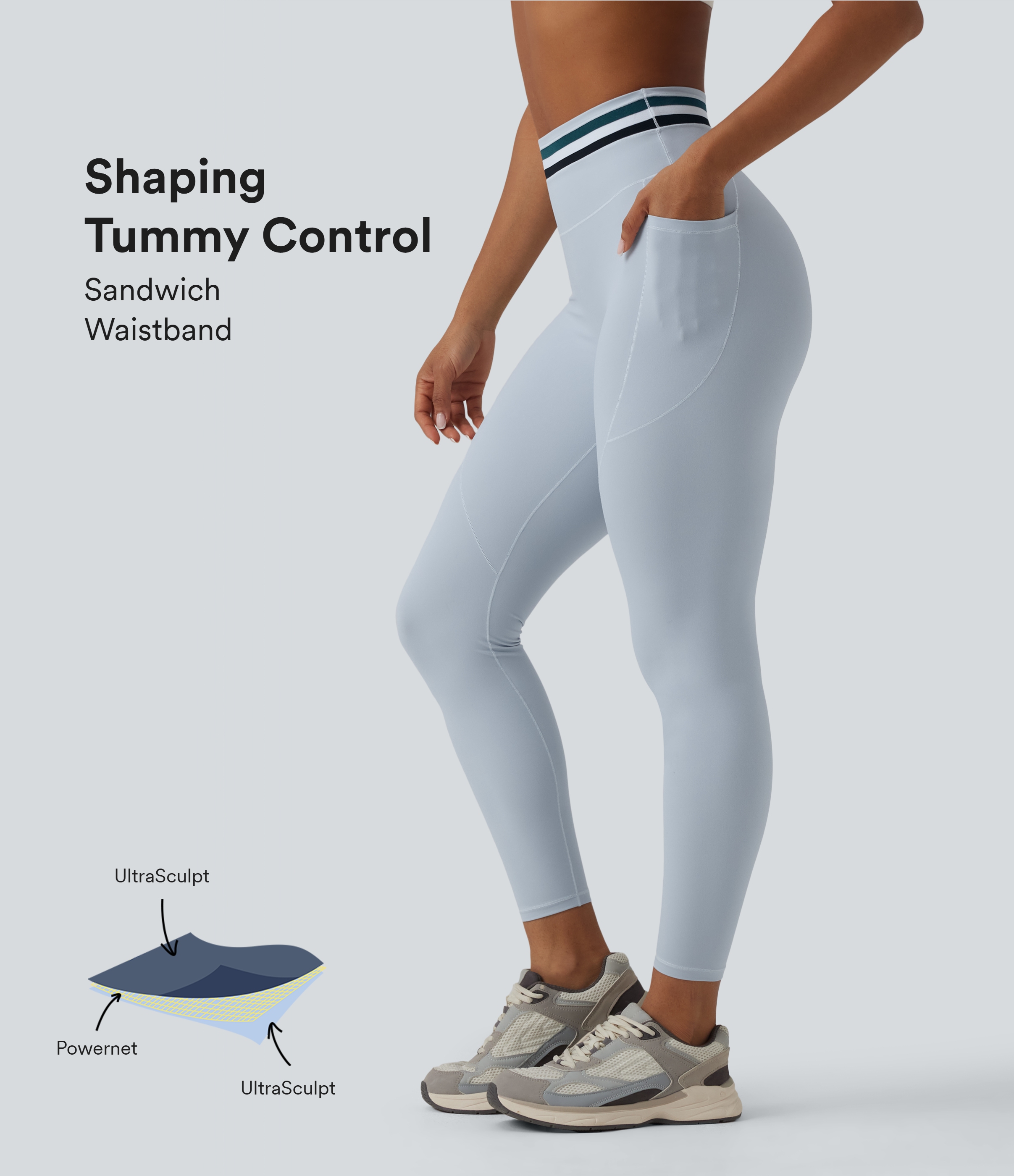 Halara UltraSculpt™ High Waisted Tummy Control Color Block Stripes Workout 7/8 Leggings with Pockets
