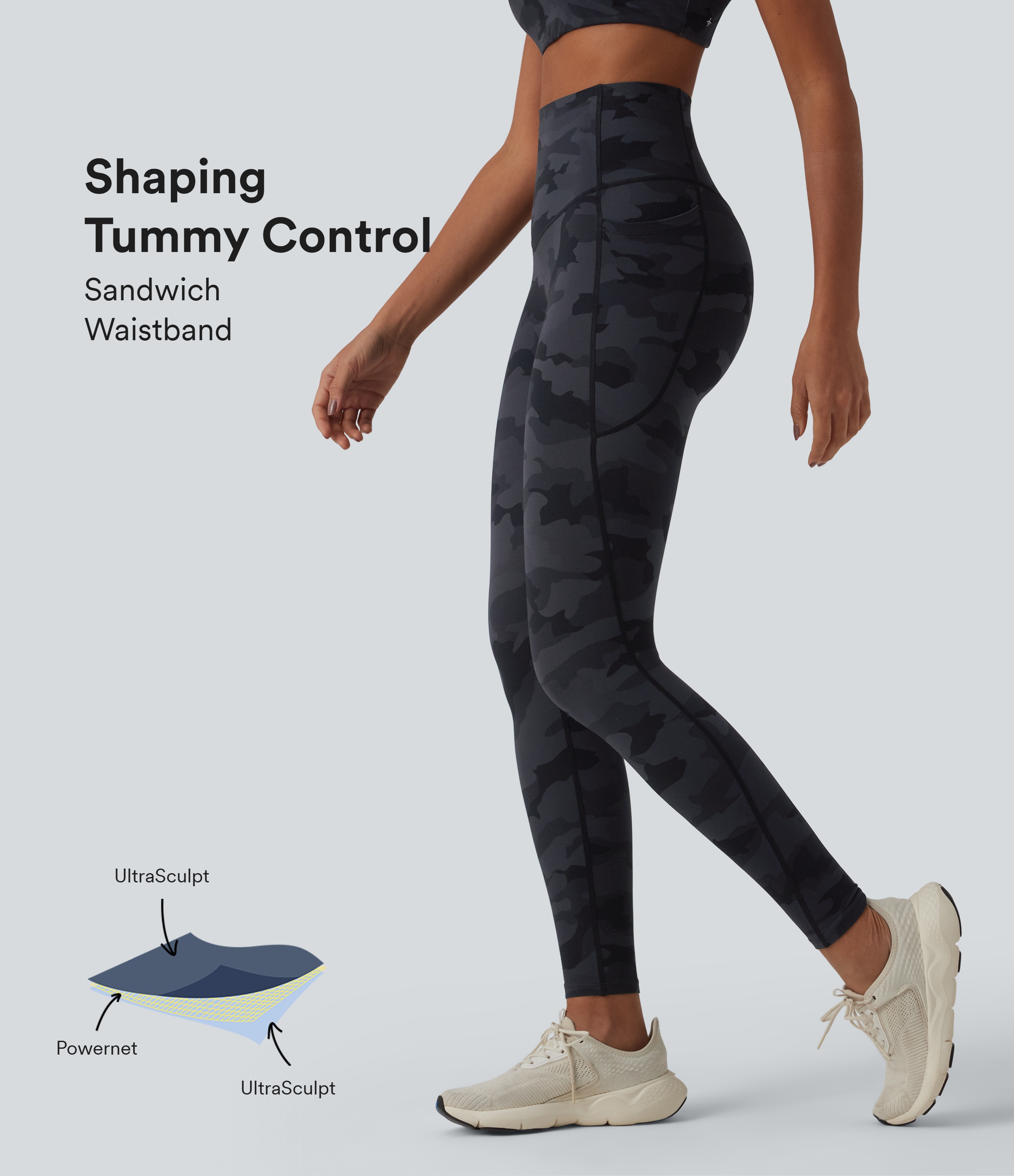 Halara UltraSculpt™ Camo Print High Waisted Tummy Control Running Leggings with Pockets