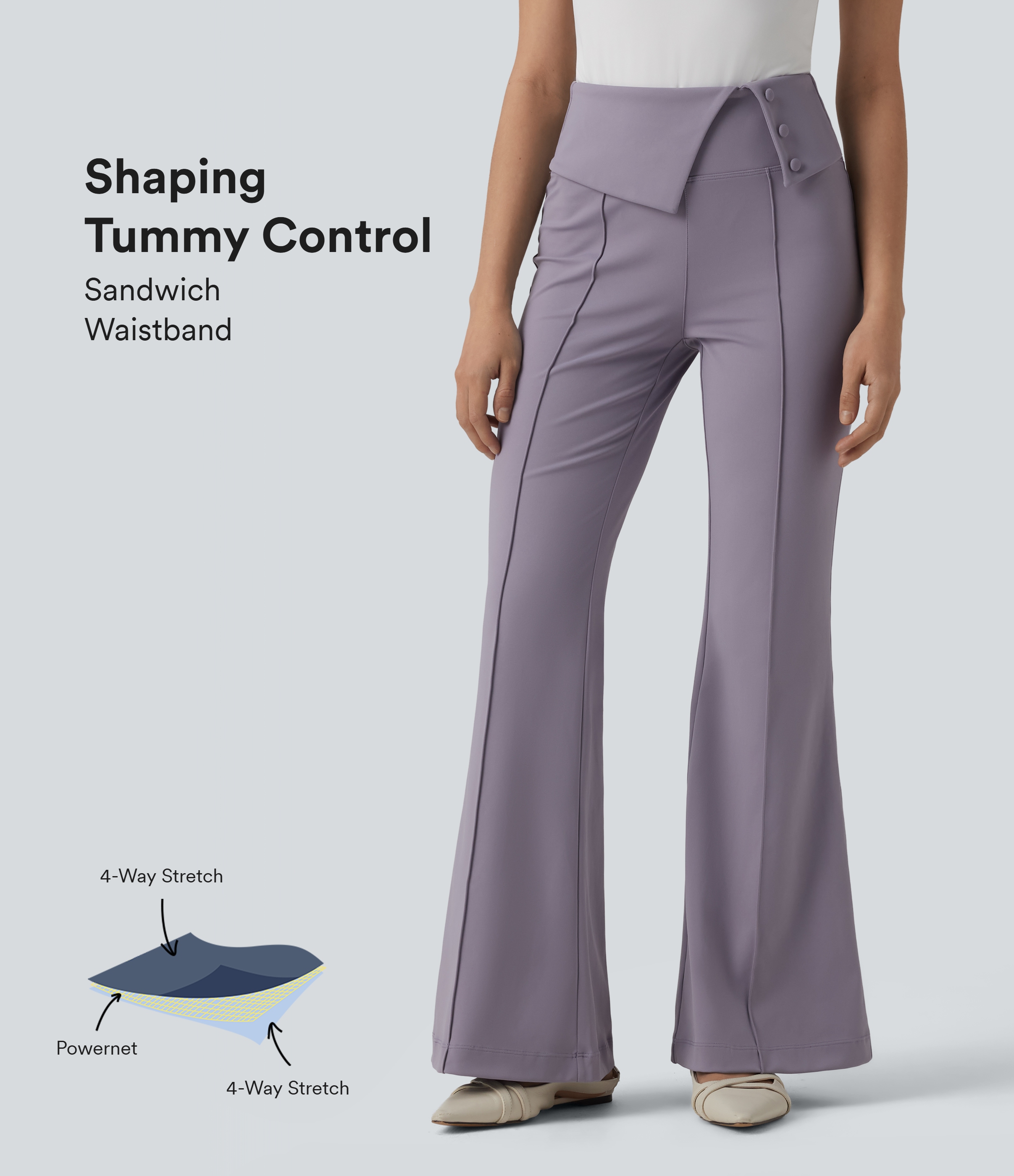 Pantalon tailleur évasé Halara Flex™ DayStretch gainant taille haute repliable avec poches