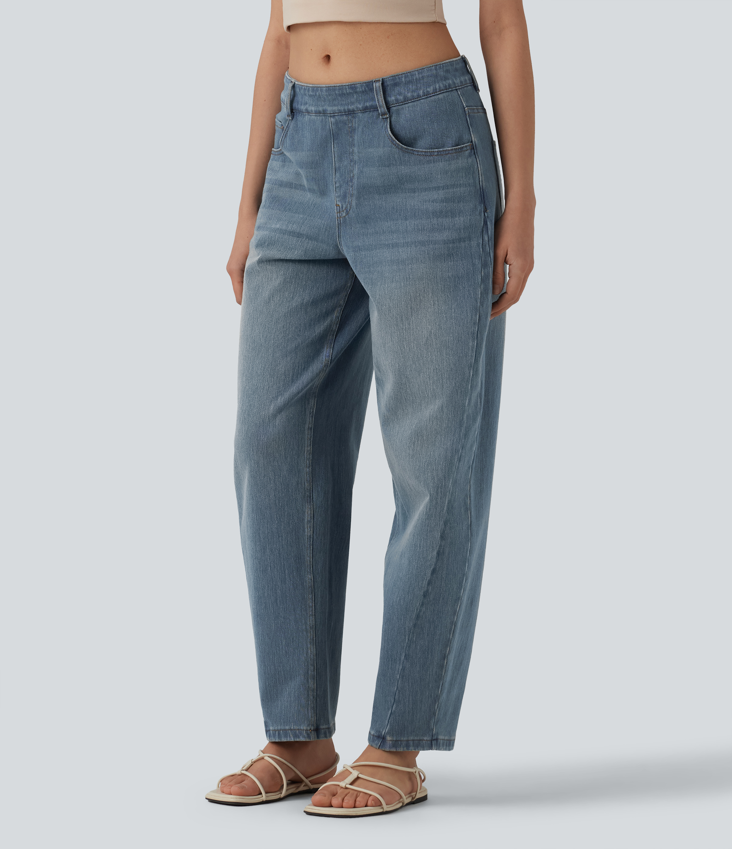 Halara Flex™ - Lässige Jeans mit niedrigem Bund, mehreren Taschen und Barrel-Leg