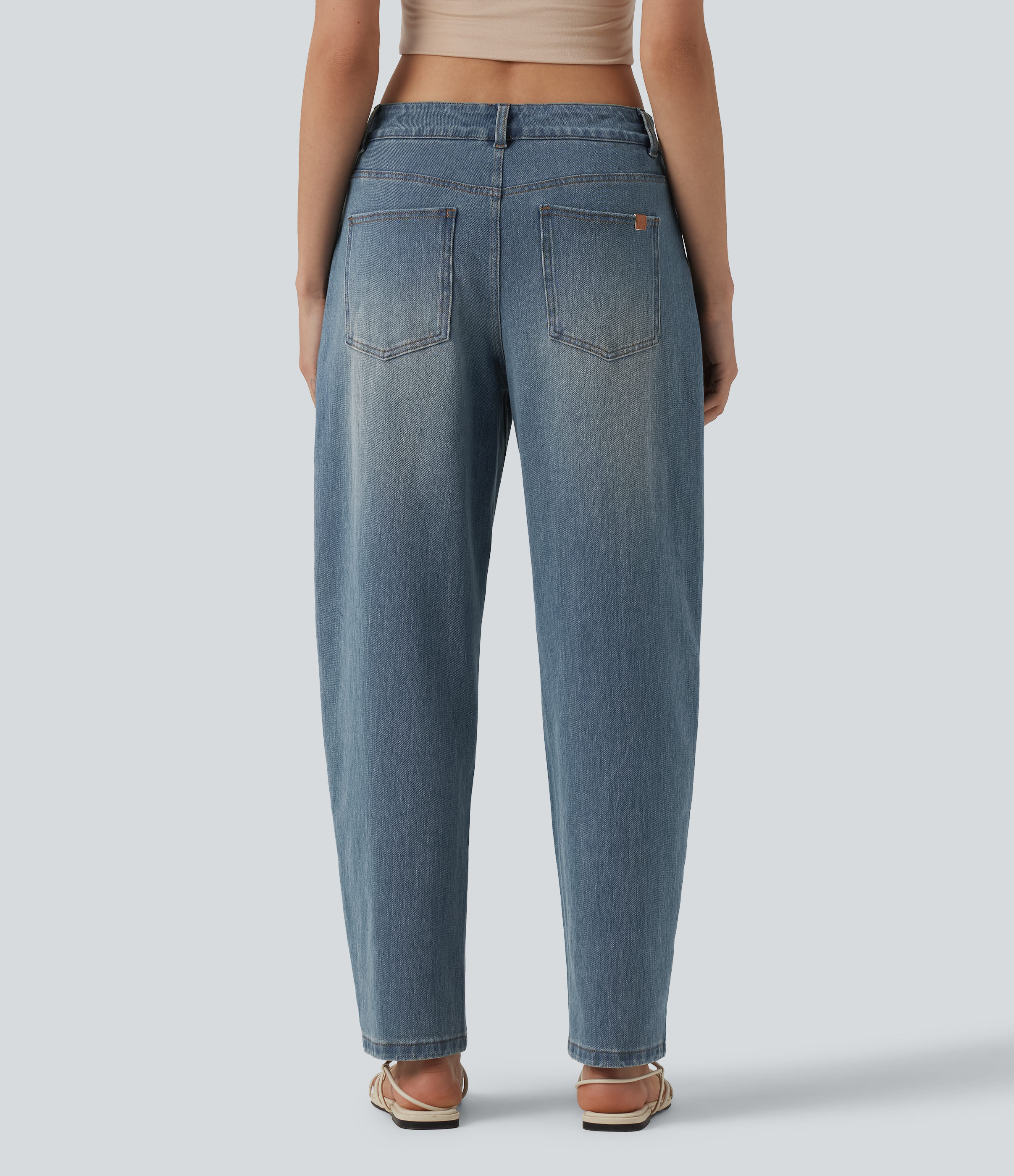 Coronet Blue Denim Halara Flex™ Low Rise Barrel Leg Casual Jeans with Pockets / 2