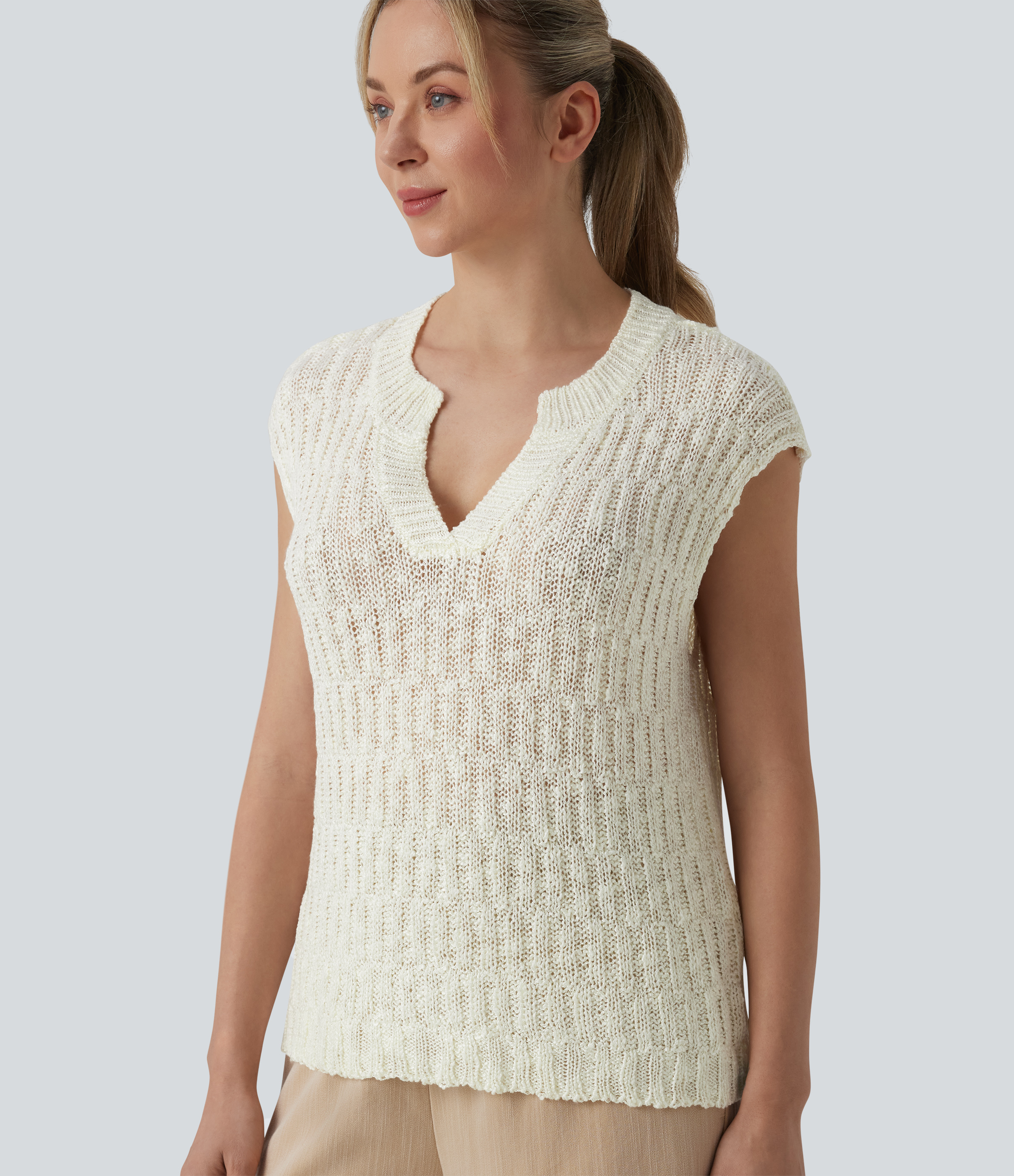 V-neck Cap Sleeve Resort Sweater