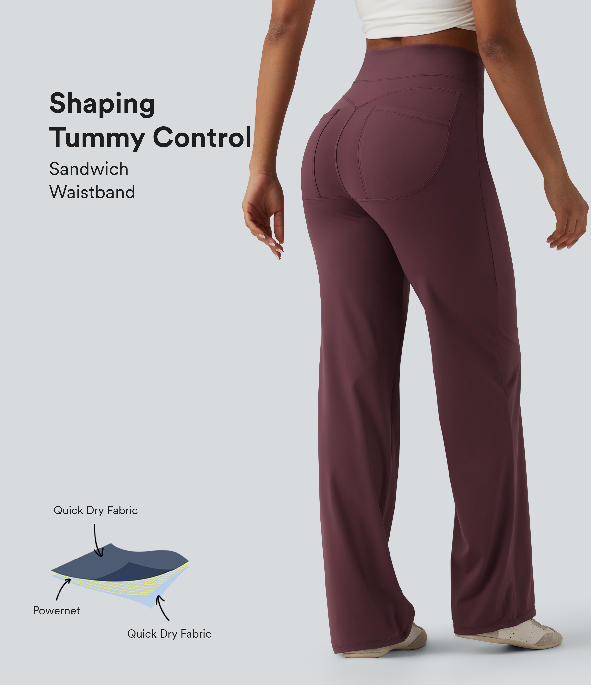 High Waisted Tummy Control Cool Touch Quick Dry Casual Straight Leg Pants with Pockets