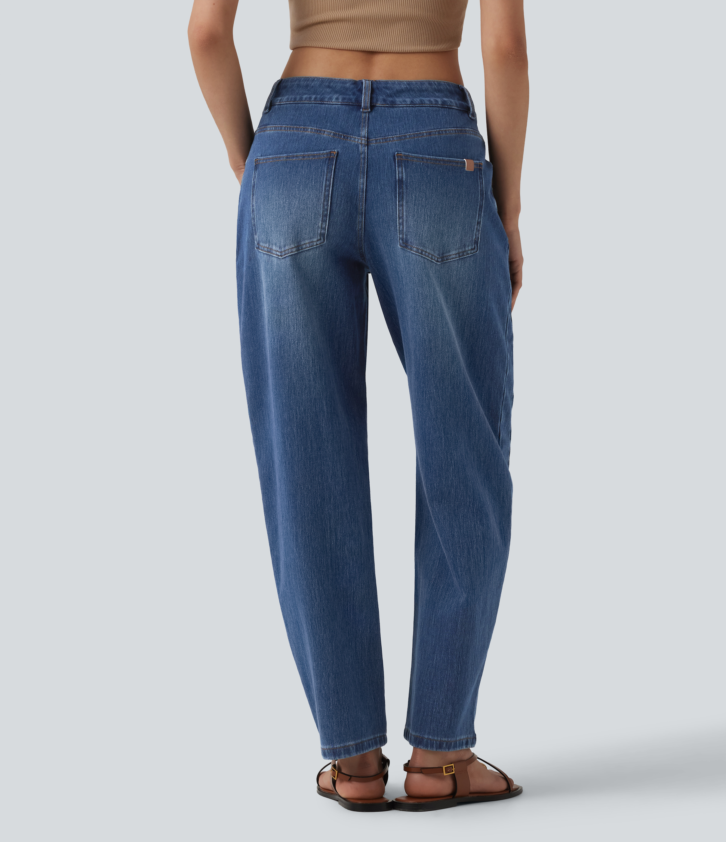 Tide Blue Denim Jean Barrel 7/8 Halara Flex™ casual taille basse jambes tonneau avec poches / 2