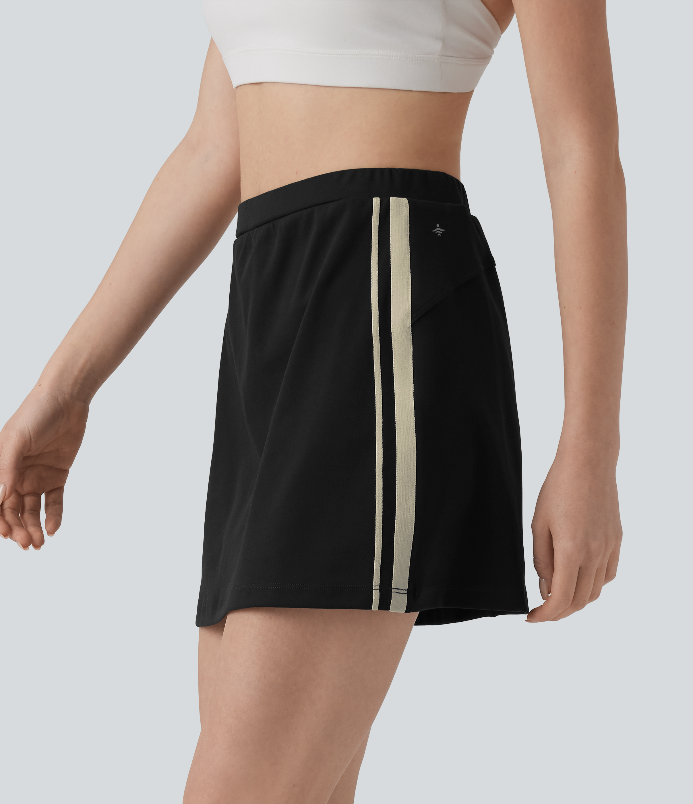 DayStretch High Waisted 2-in-1 Color Block Stripe Mini Tennis Skirt with Pockets