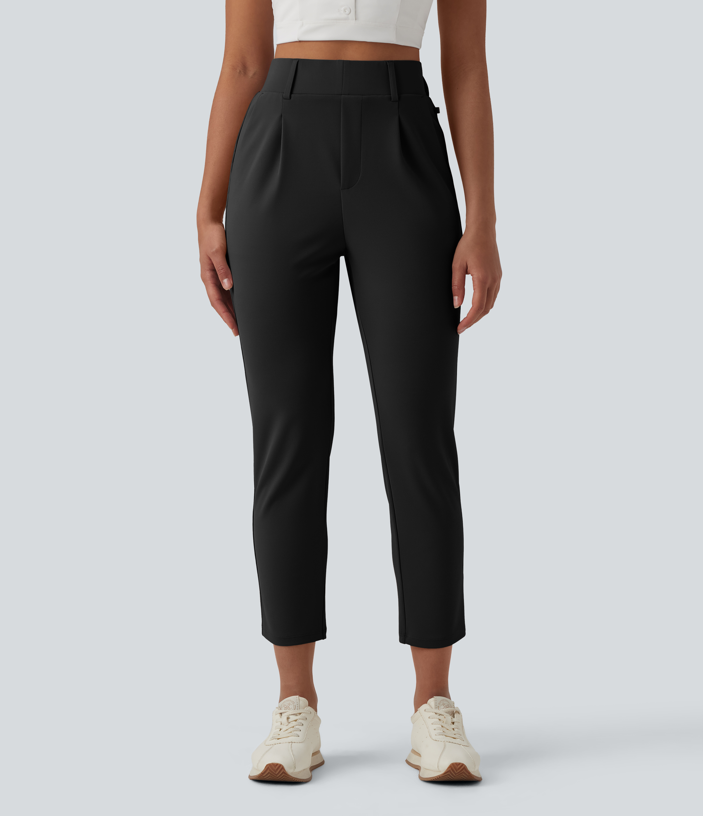 High Waisted Tapered Crepe Golf Pants with Pockets