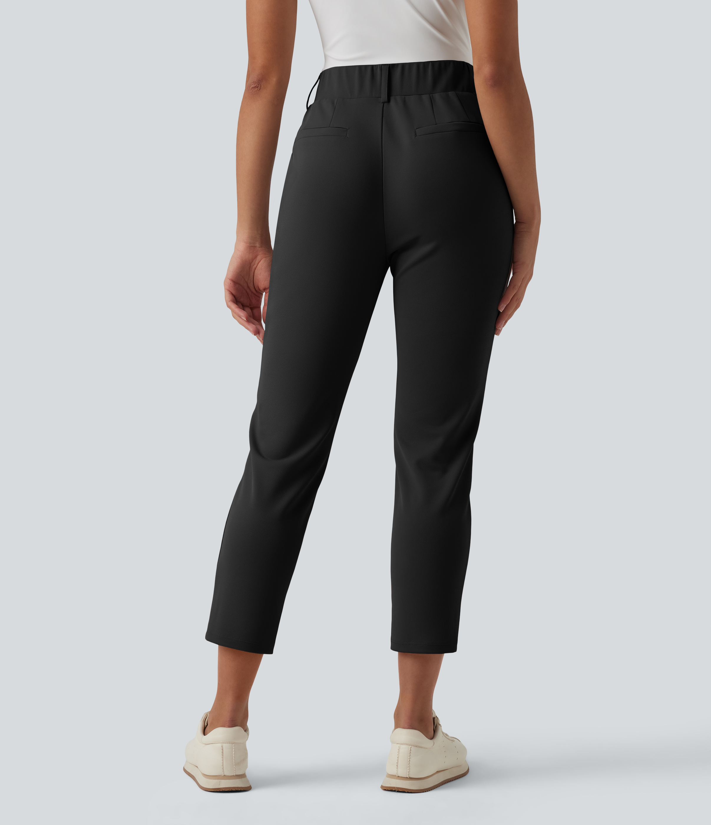 Black High Waisted Tapered Crepe Golf Pants with Pockets / 2