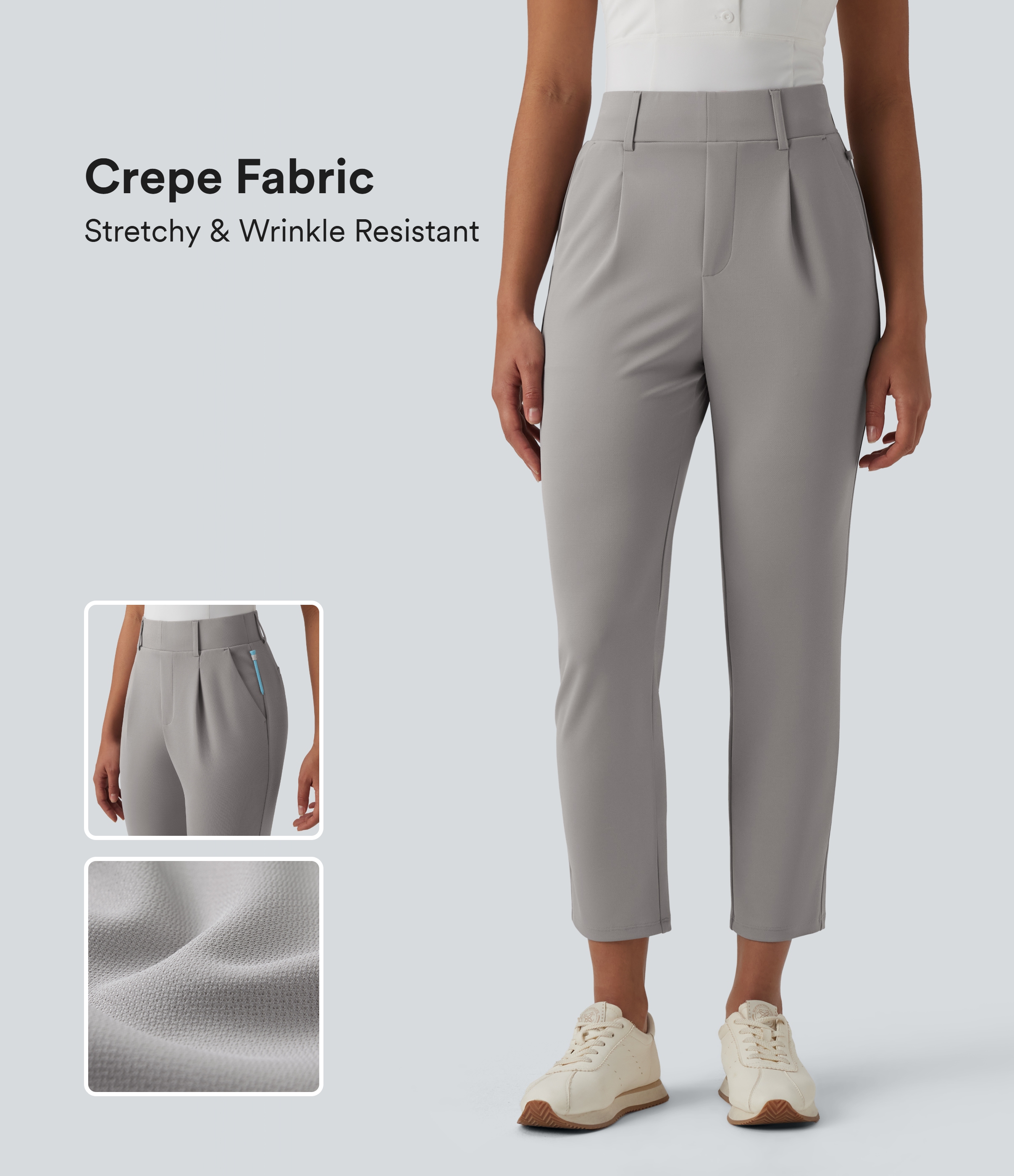 Schmal zulaufende Golfhose aus Krepp mit hohem Bund und Seitentaschen