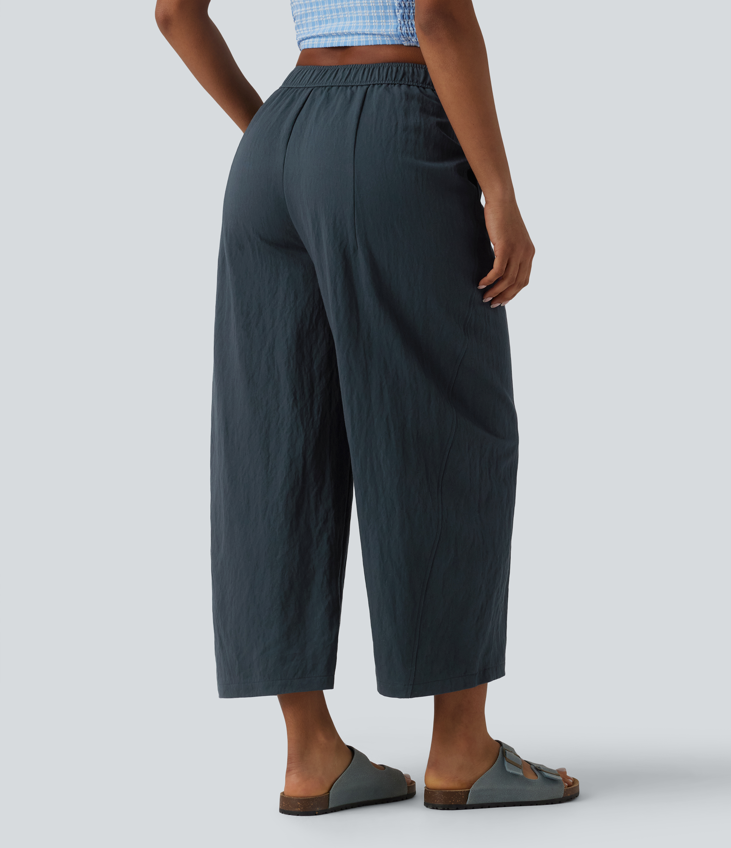 Dark Grey Lässige Barrel-Leg-Hose mit mittlerer Bundhöhe und Taschen / 2