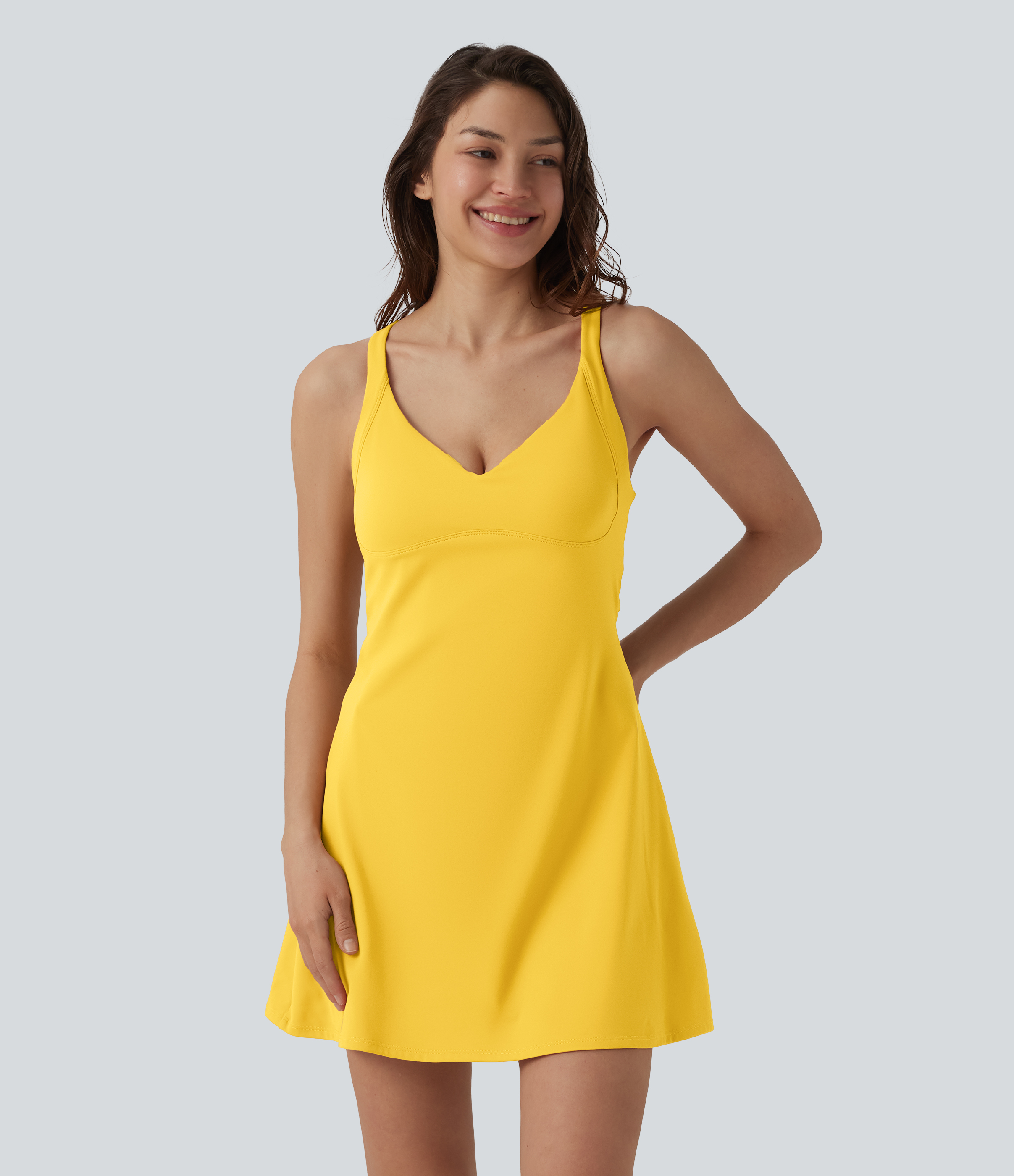 Lemon Zest SoftlyZero™ Plush V Neck 2-in-1 Mini Dance Active Dress with Pockets-Easy Peezy Edition / 2