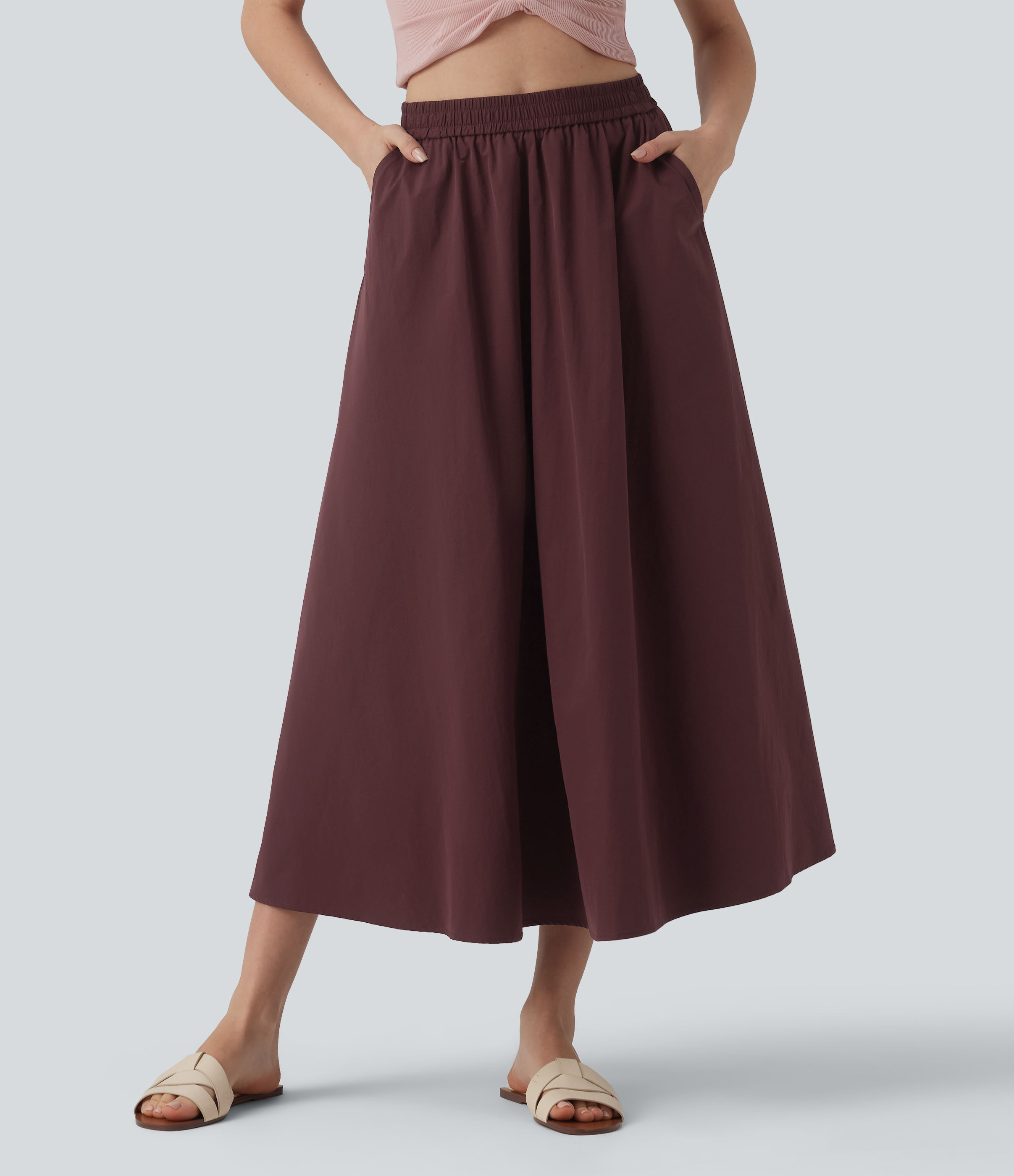 Lässiger Midirock in A-Linie mit hohem Bund und Seitentaschen