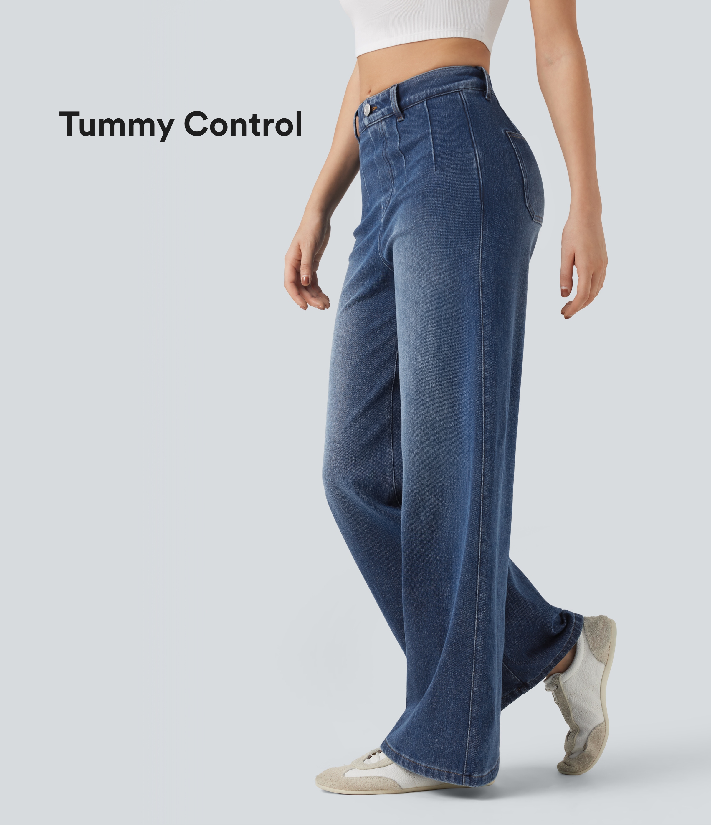 Halara Flex™ High Waisted Tummy Control Wide Leg Casual Jeans with Pockets