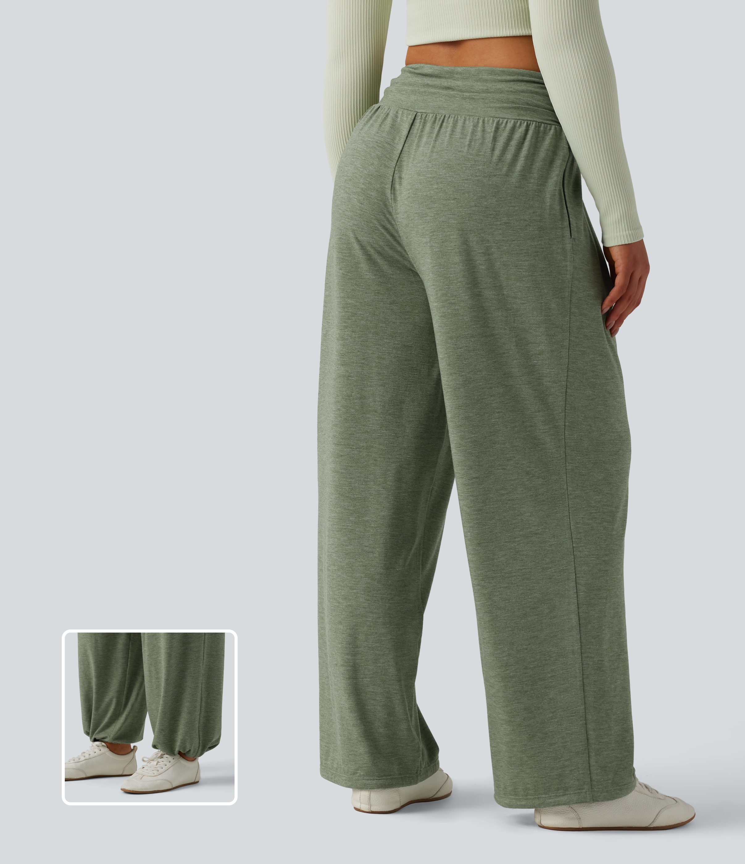 High Waisted Ruched Heathered Yoga Pants with Pockets