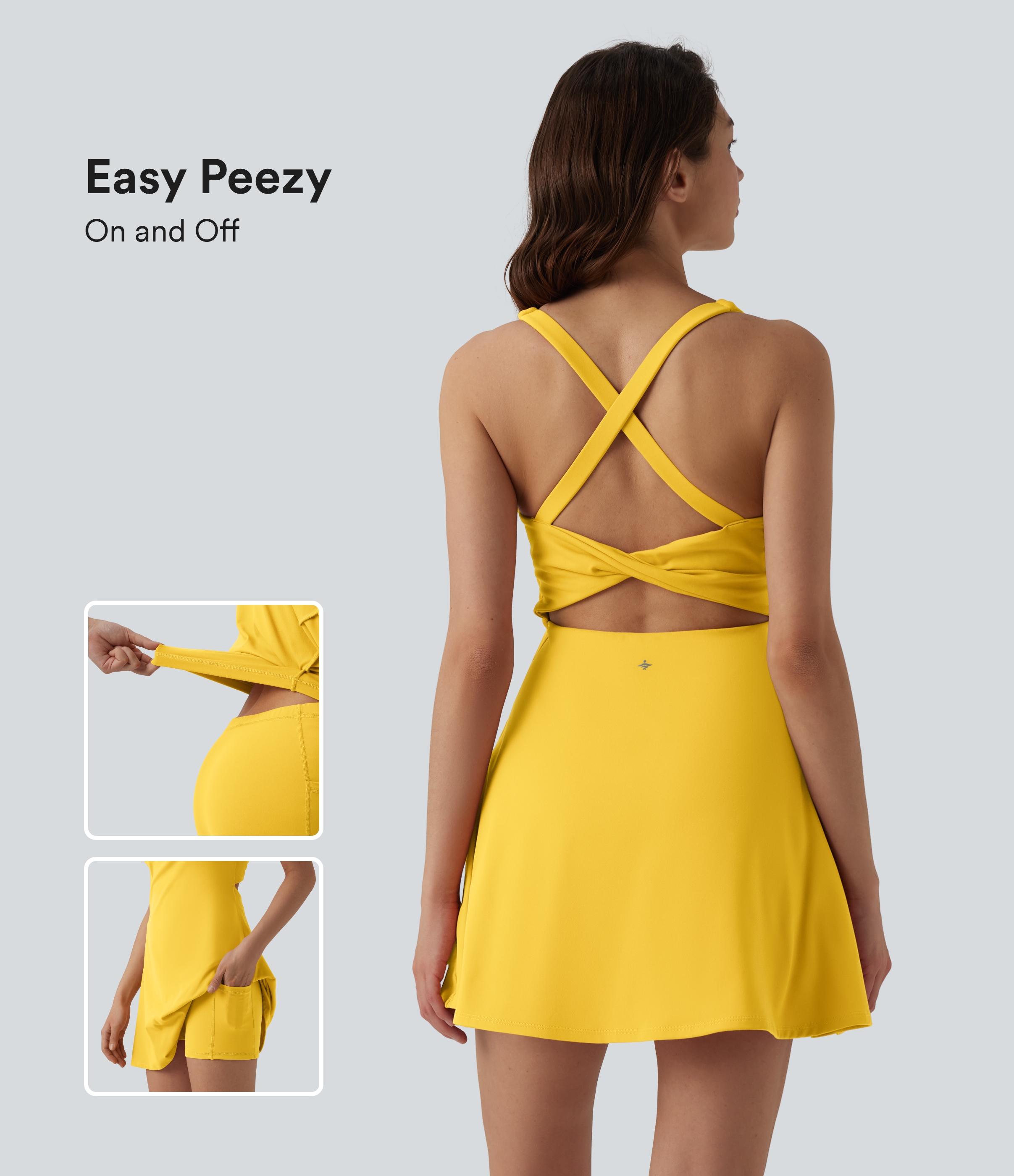 SoftlyZero™ Plush V Neck 2-in-1 Mini Dance Active Dress with Pockets-Easy Peezy Edition