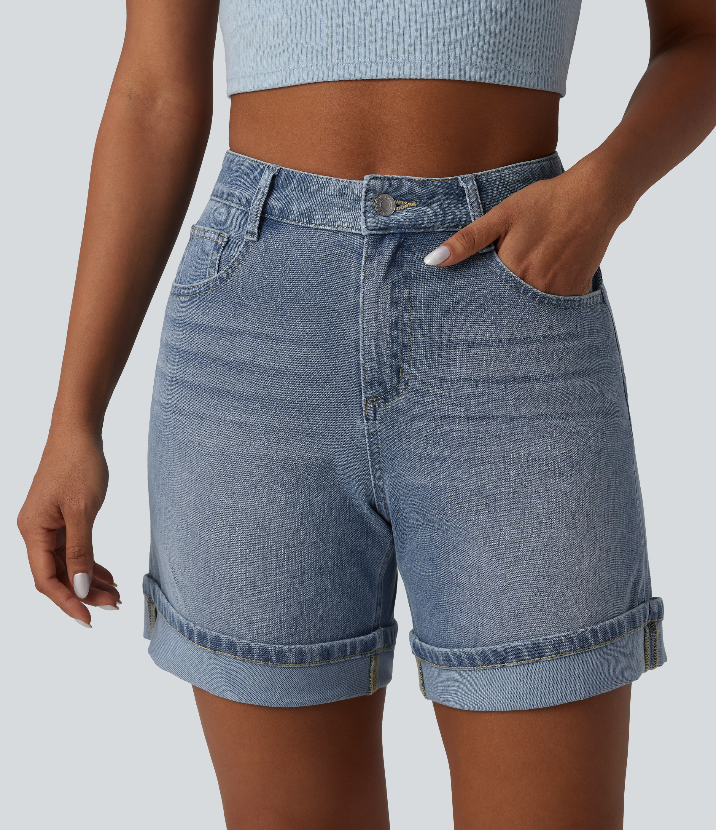 Halara Flex™ High Waisted Denim Casual Shorts 6'' with Pockets