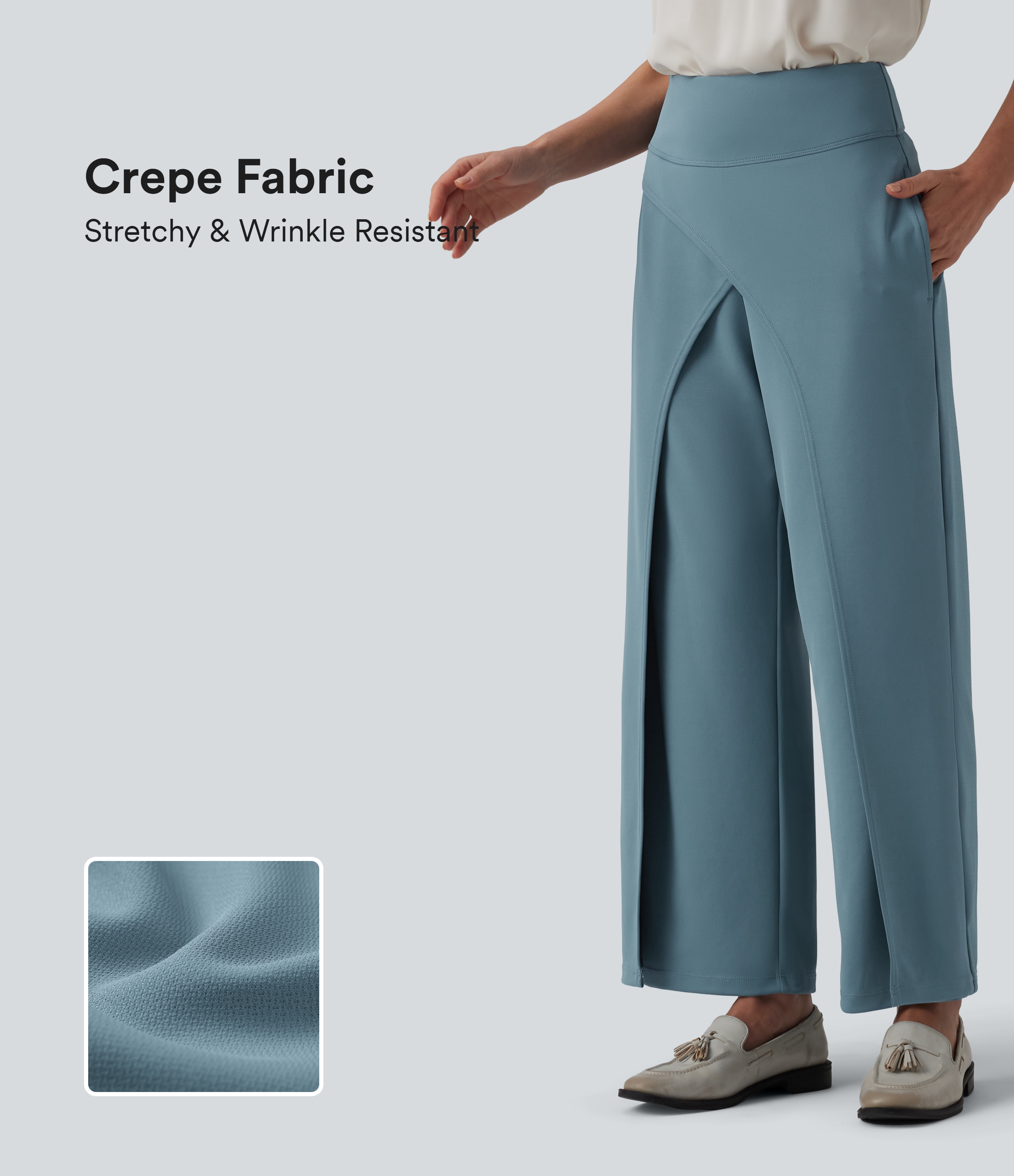 Halara Flex™ Pantalon tailleur coupe droite taille haute croisé en crêpe avec poches