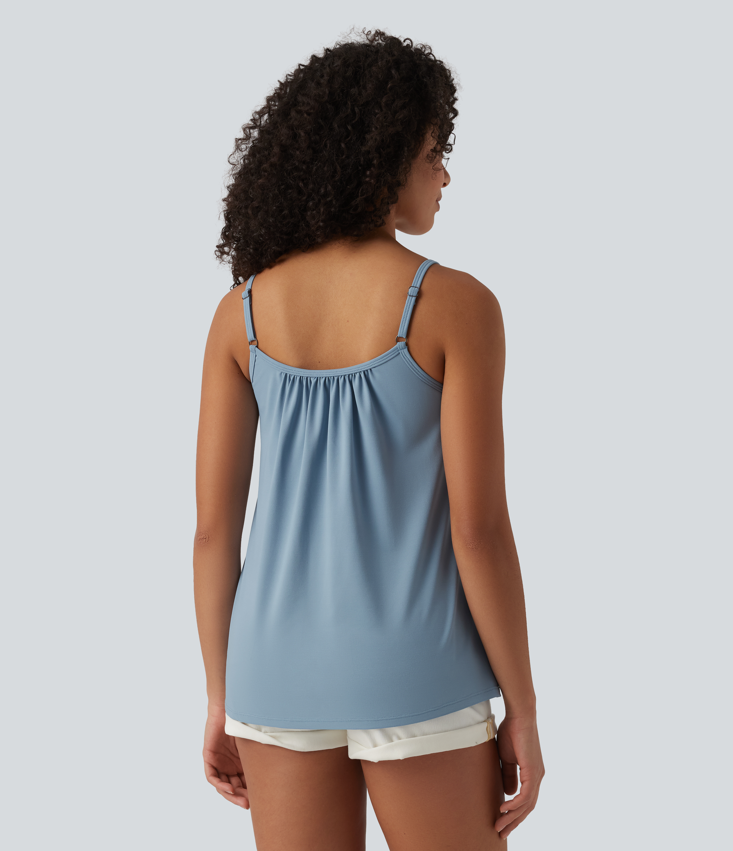 Mountain Spring Adjustable Straps Ruched 2-in-1 Built-in Bra Casual Cami Top / 2