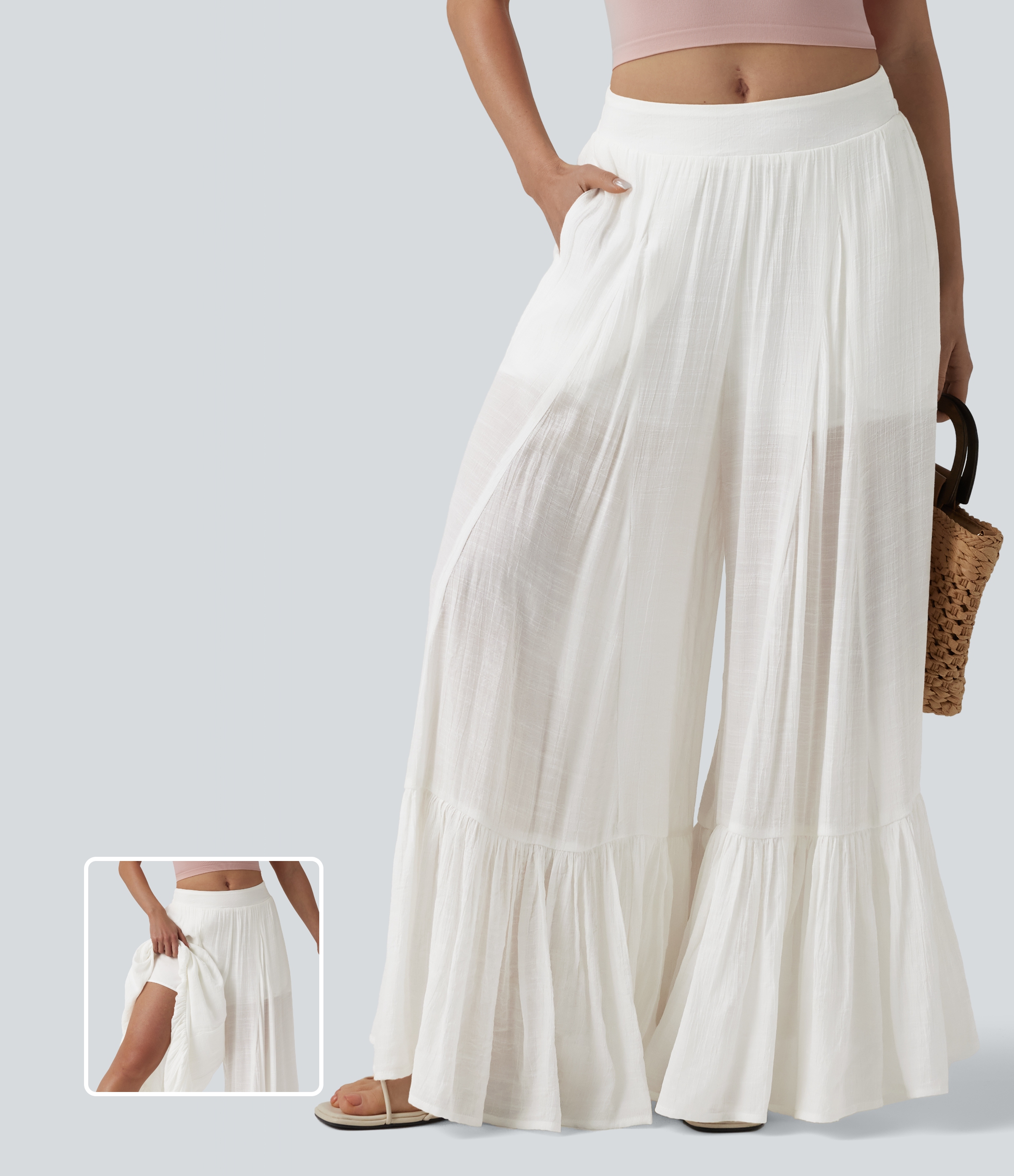 Mid Rise 2-in-1 Flowy Baggy Trousers with Pockets