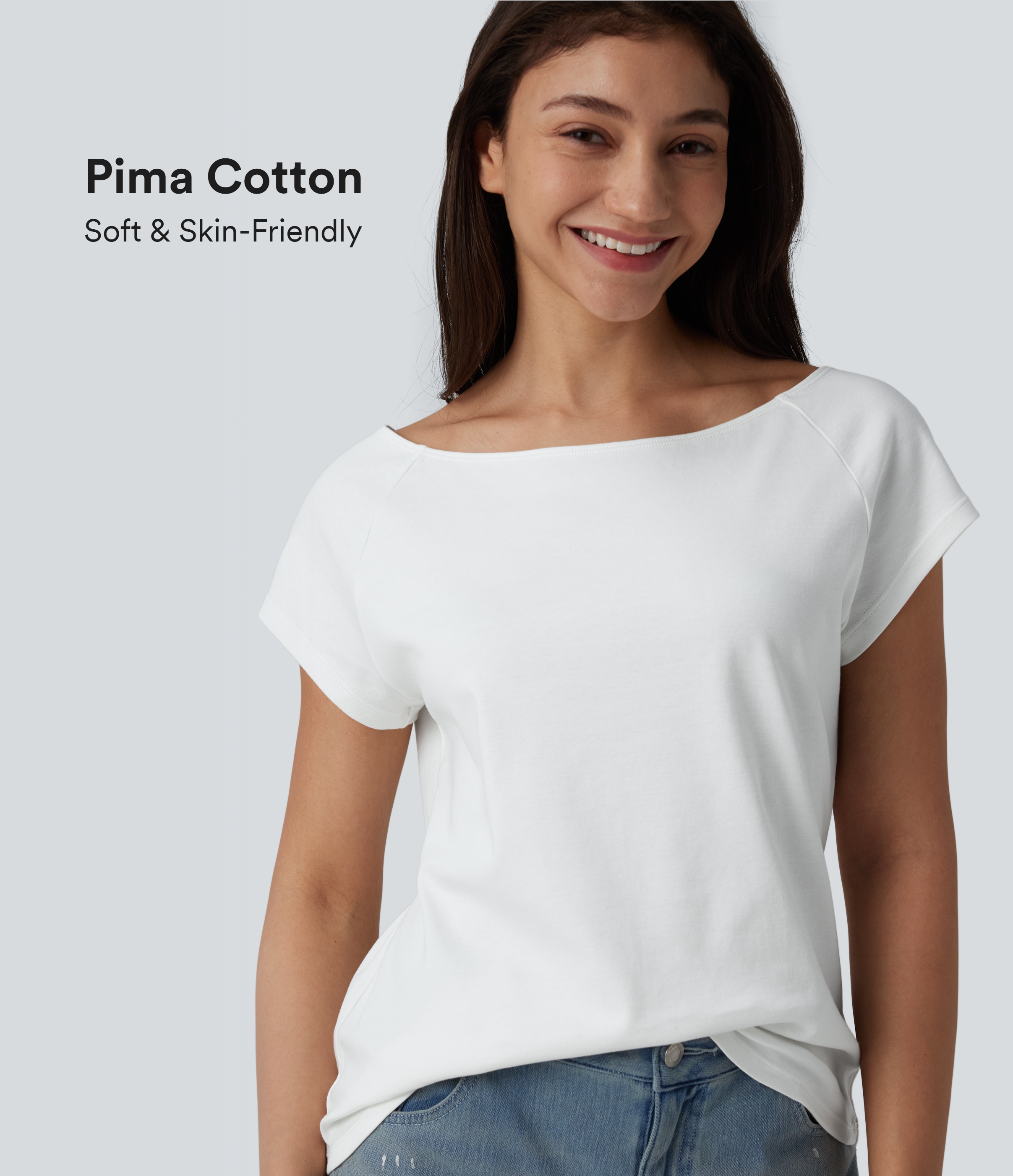 Boat Neck Short Sleeve Casual Pima Cotton T-Shirt