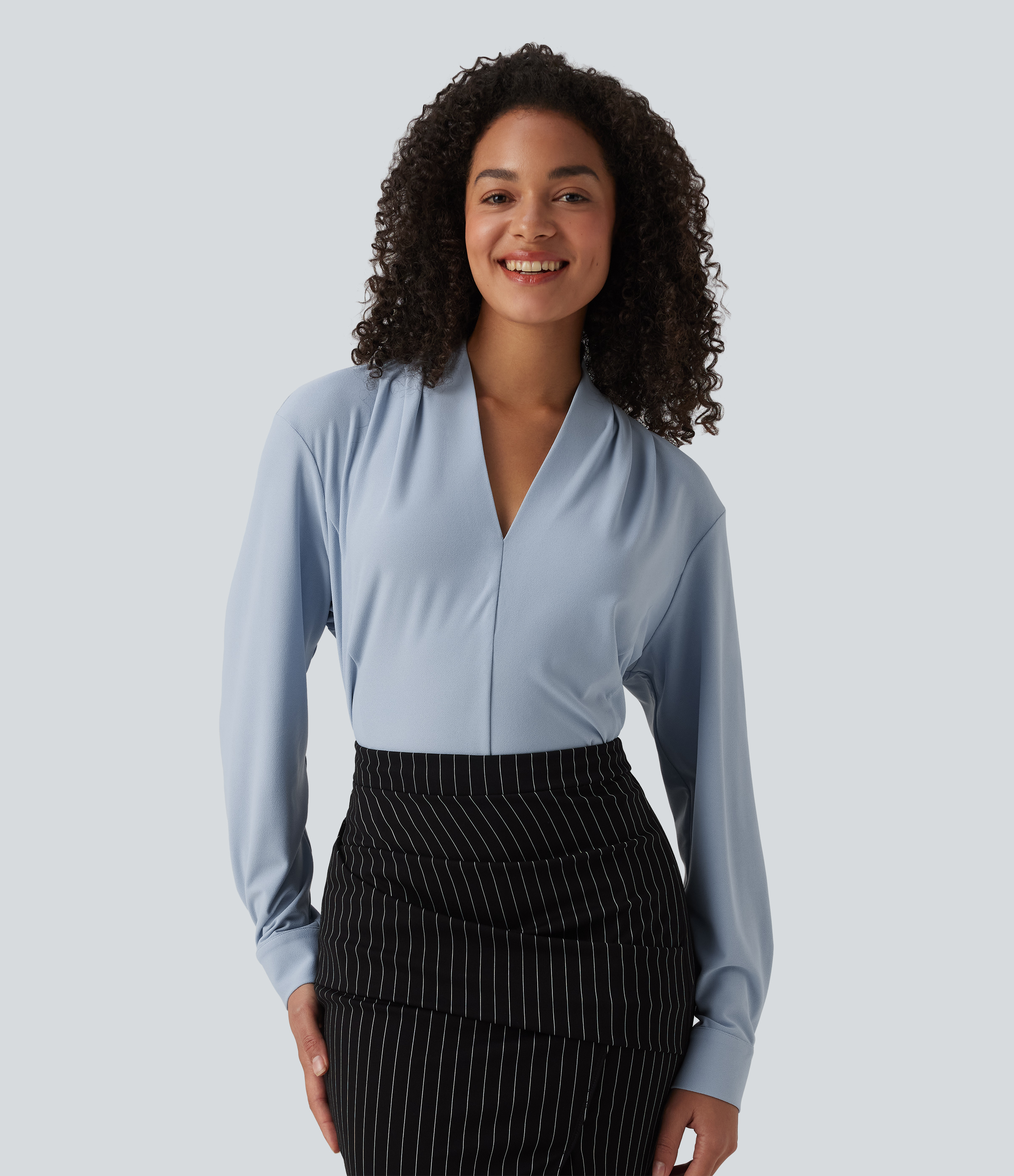 V Neck Long Sleeve Work Blouse