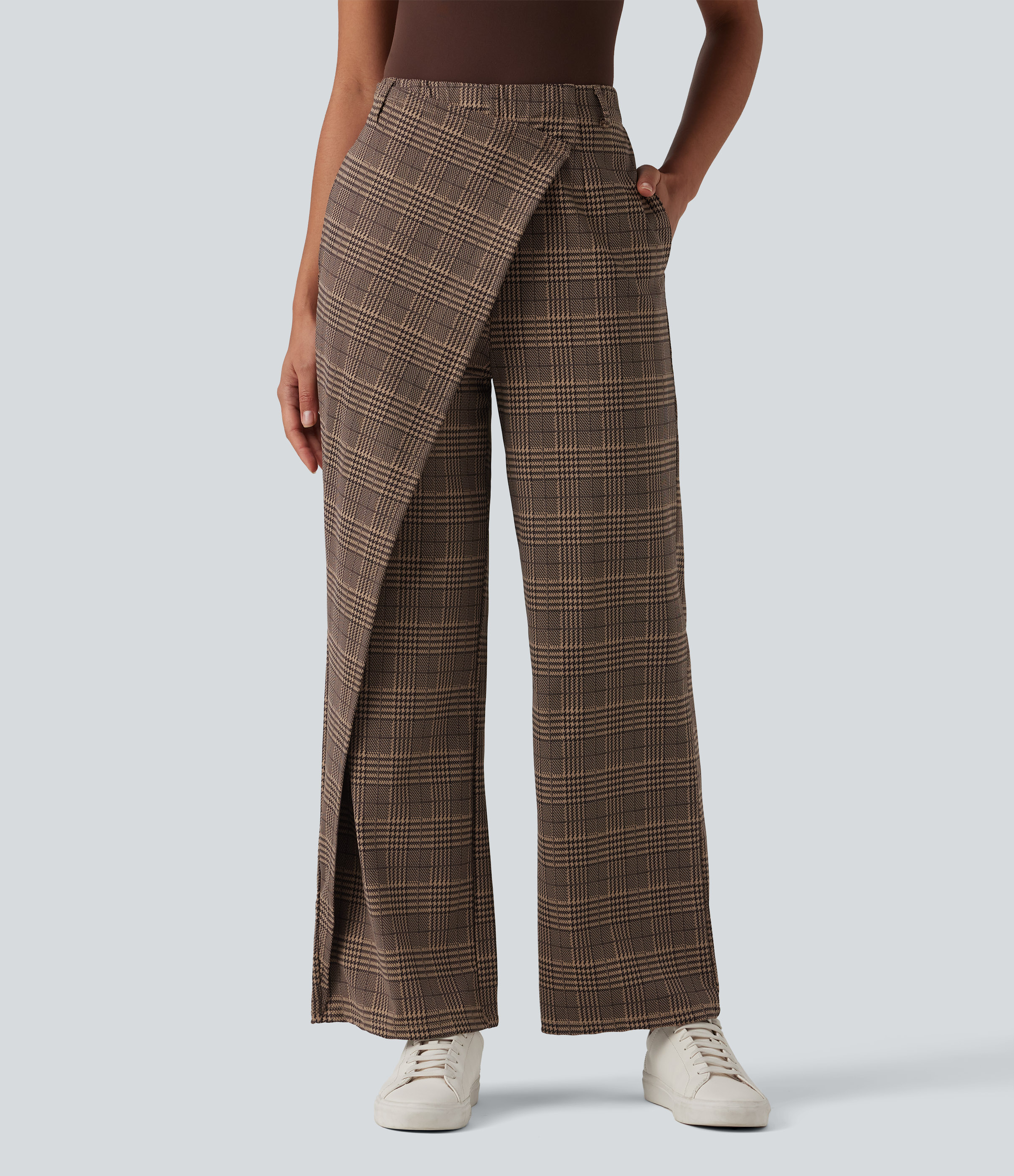 Halara Flex™ High Waisted Straight Leg Plaid Work Pants with Pockets