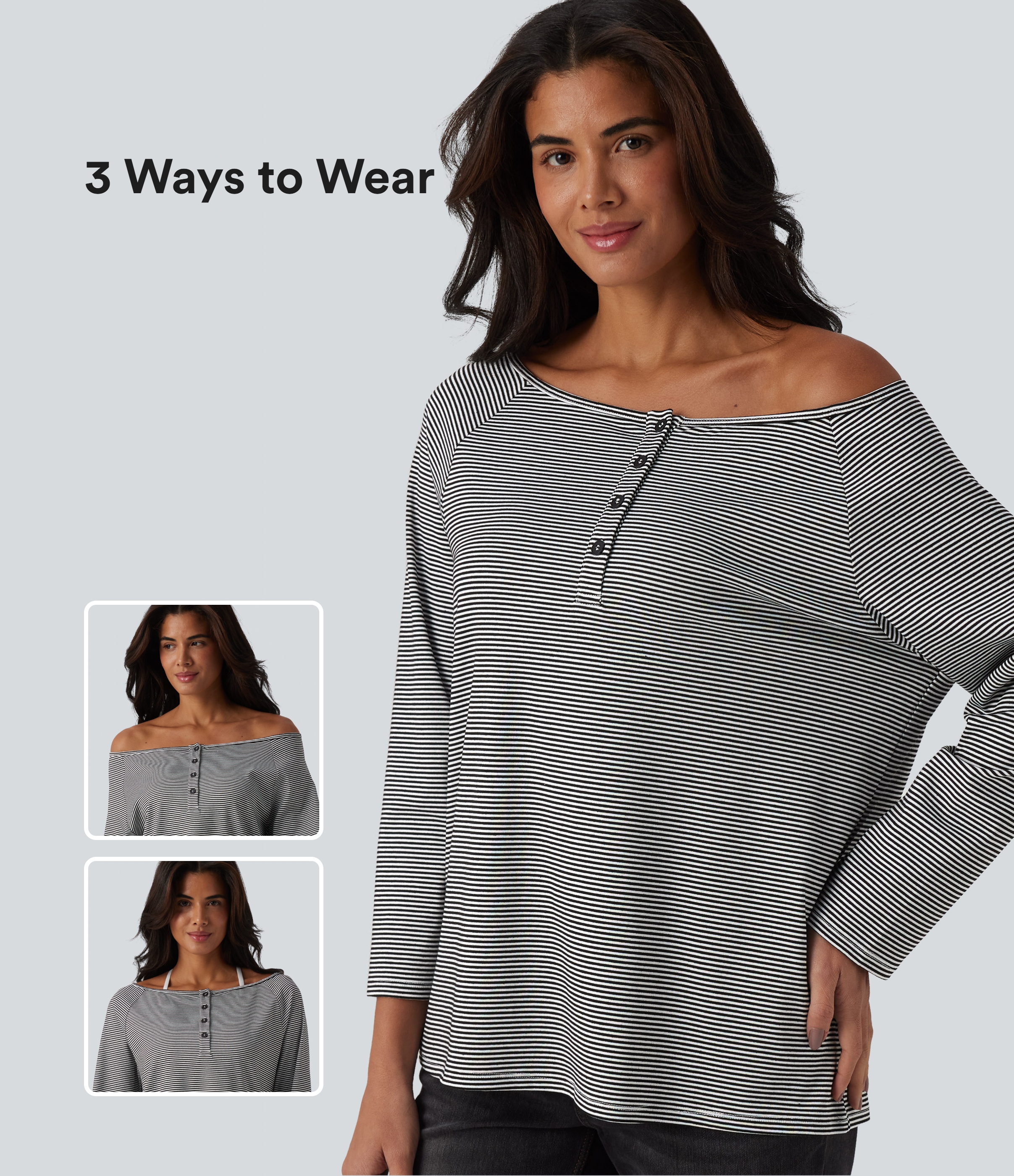 Ribbed Knit One-shoulder Long Sleeve Stripes Relaxed Casual Top
