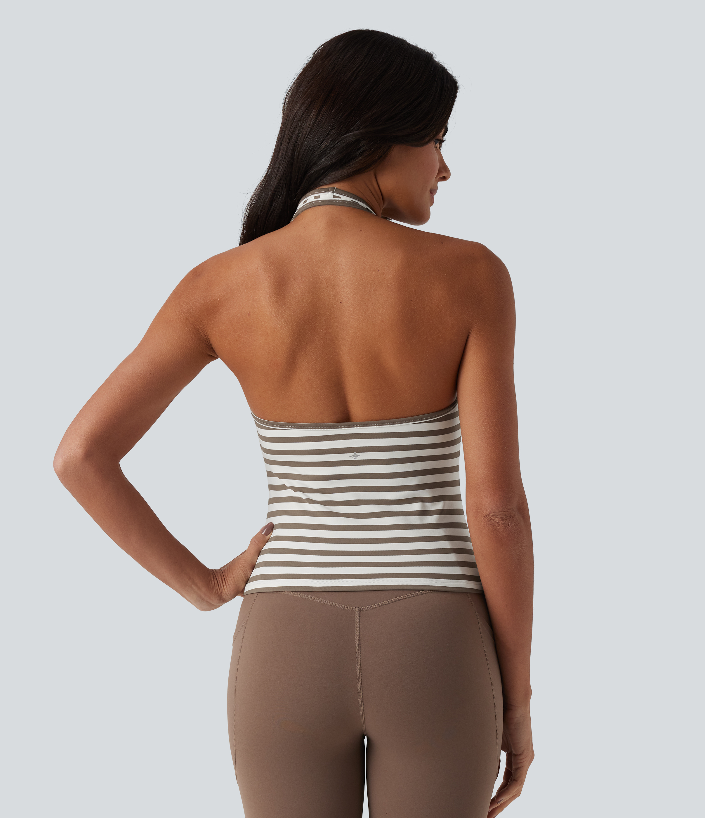 Café Mocha Halter Stripe Yoga Tank Top / 2
