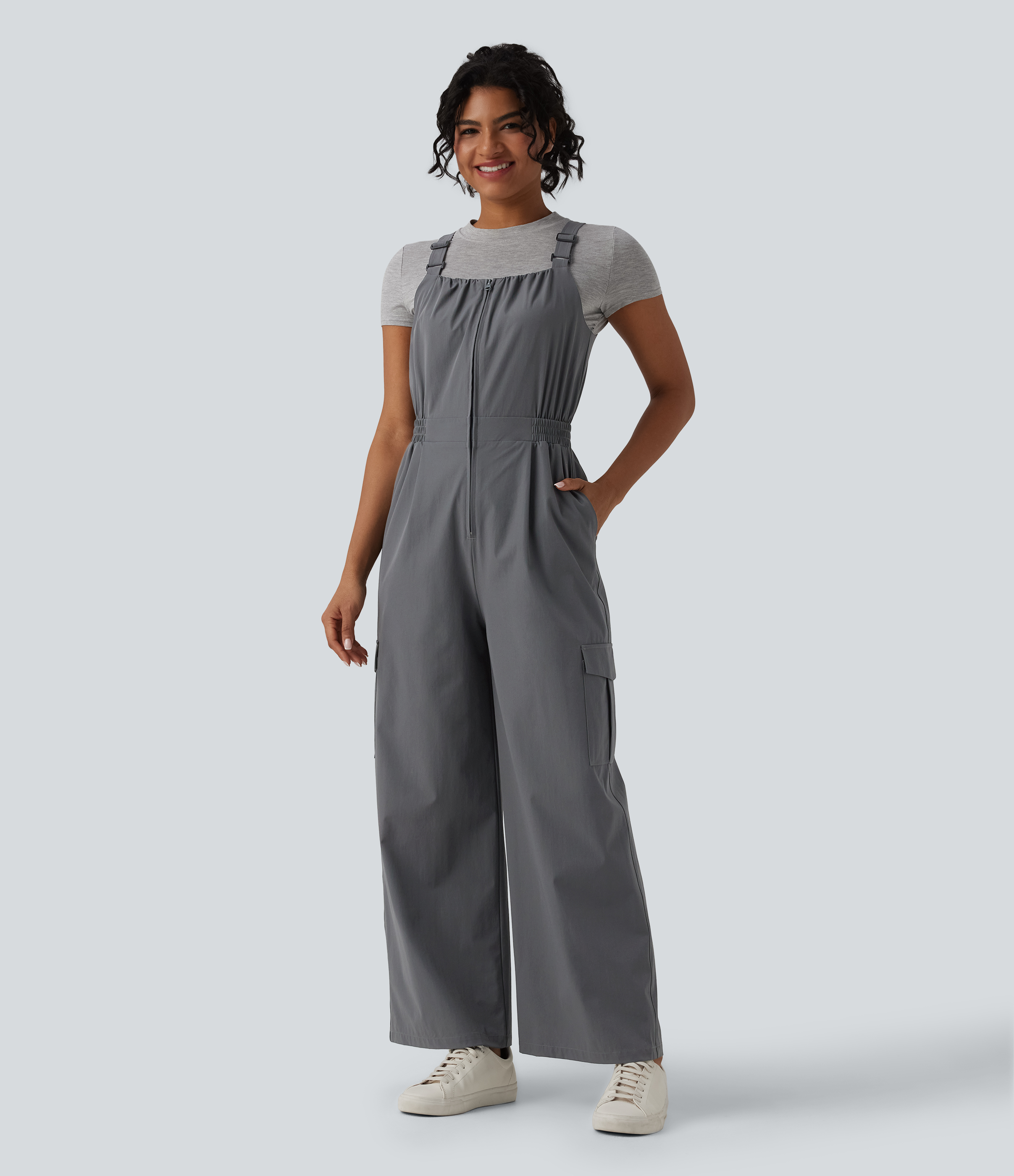 Salopette cargo casual bretelles ajustables avec fermeture éclair et poches