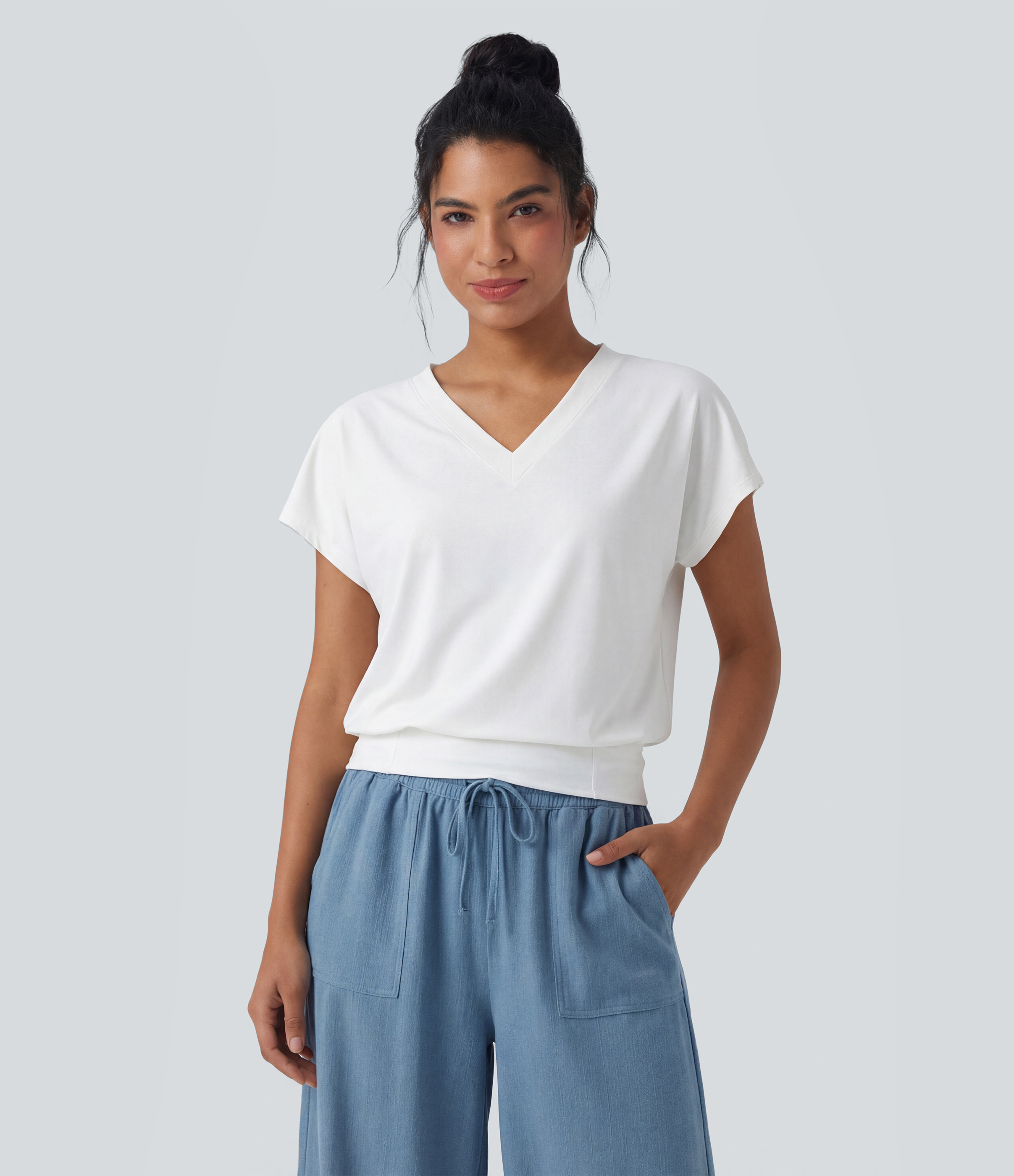 V Neck Short Sleeve Oversized Cool Touch Quick Dry Yoga Sports Top