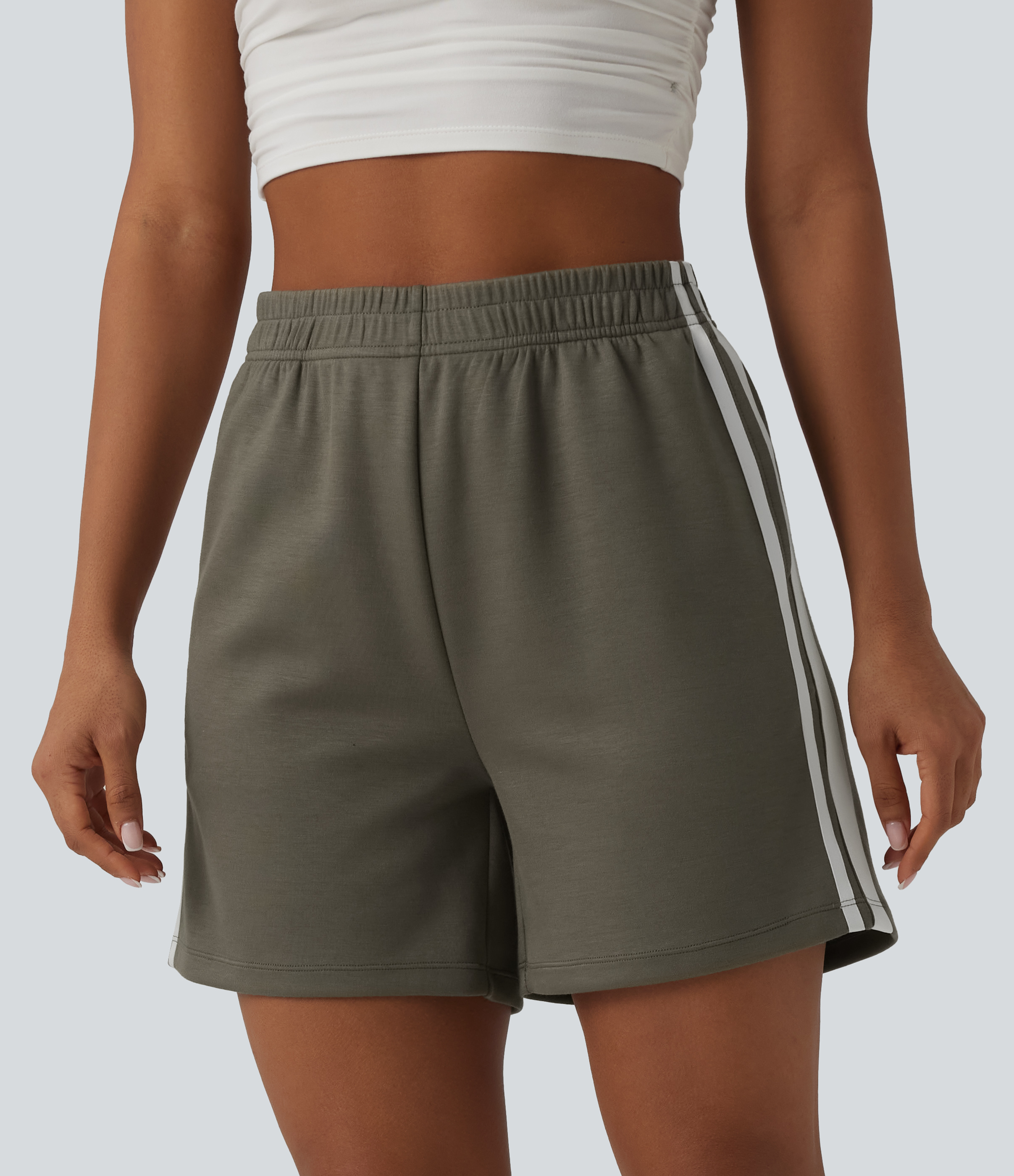 High Waisted Stripe Casual Shorts with Pockets