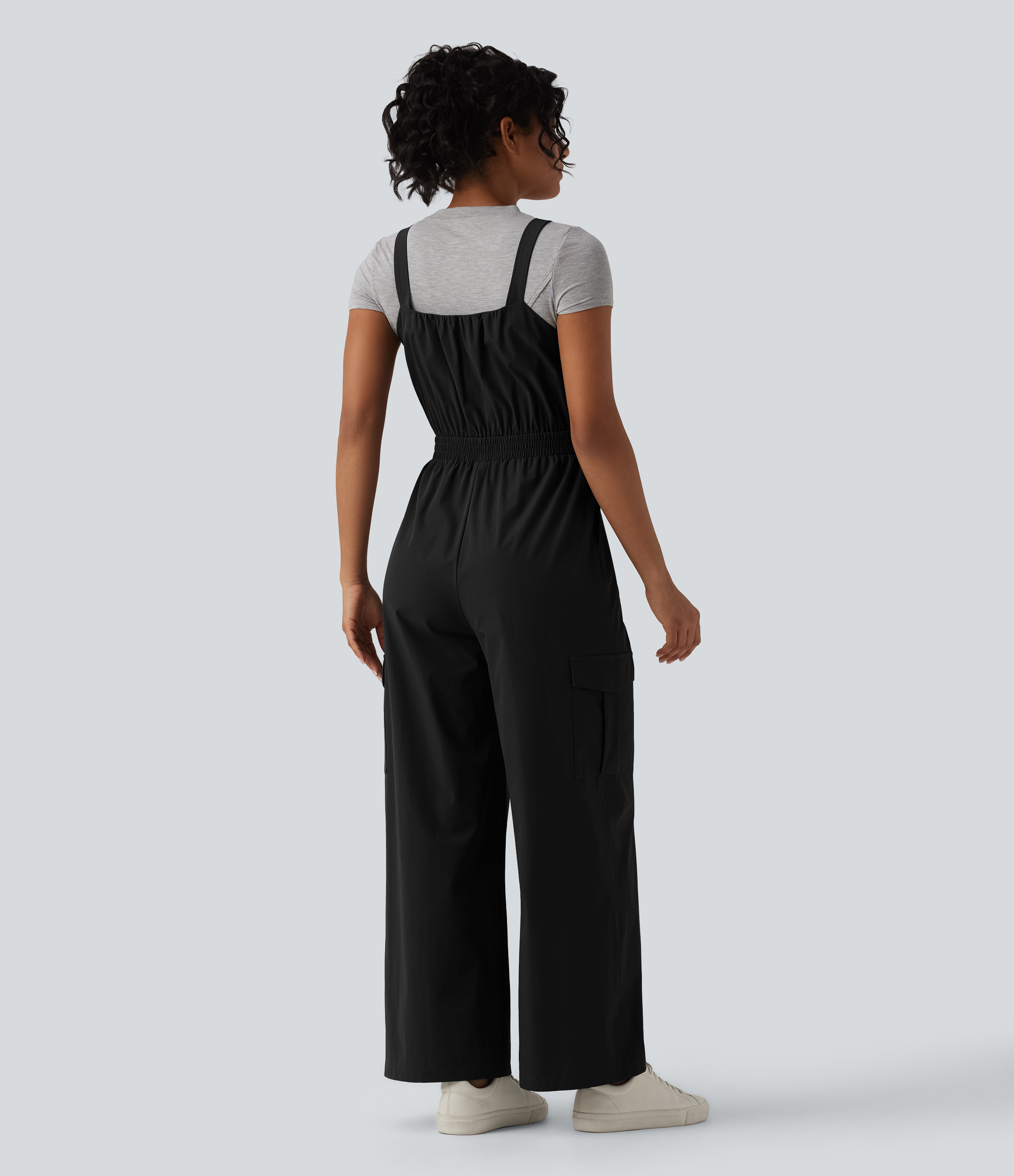 Black Adjustable Straps Zipper Casual Cargo Overalls with Pockets / 2