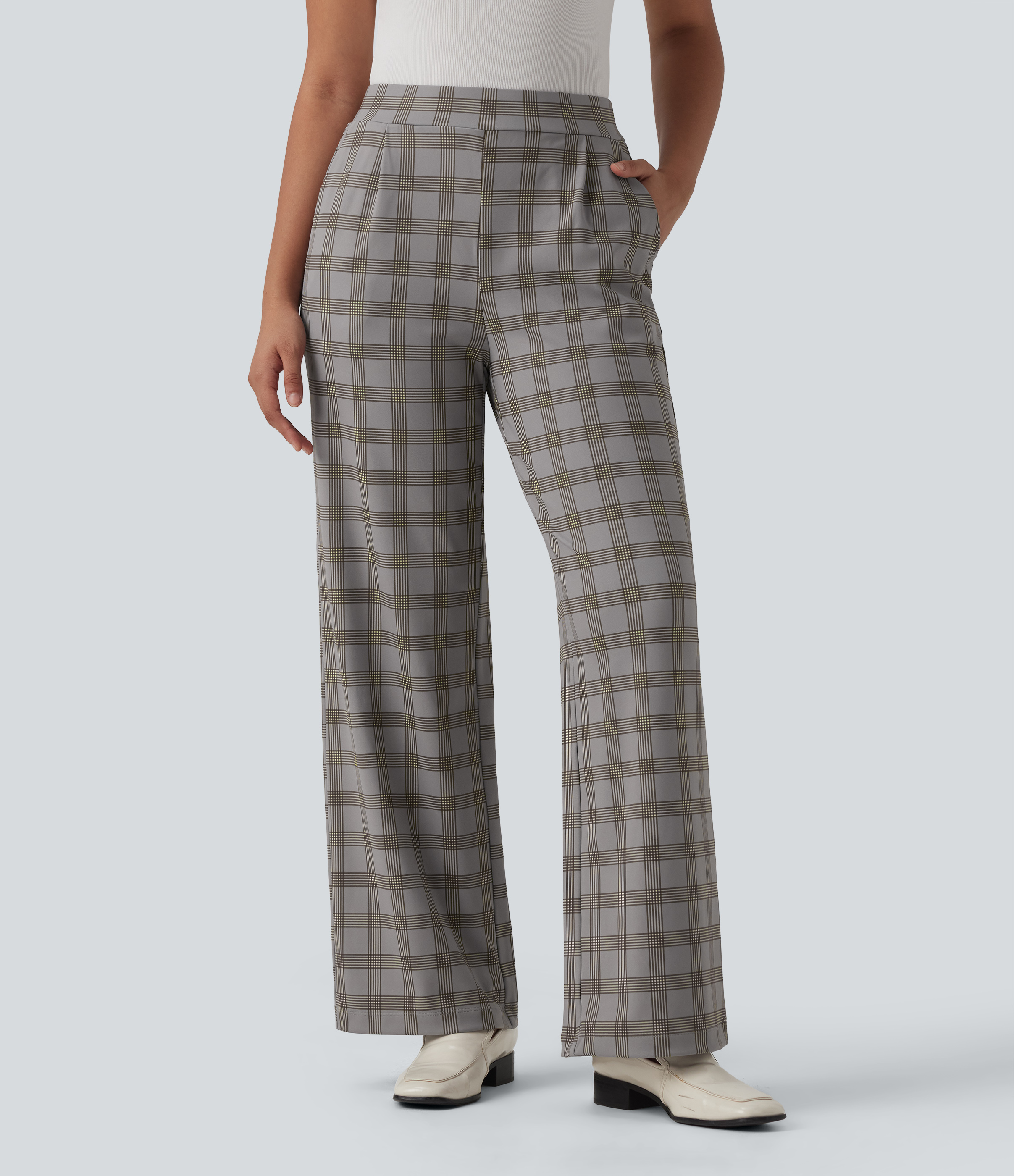 Halara Flex™ High Waisted Wide Leg Plaid Suit Work Pants with Pockets