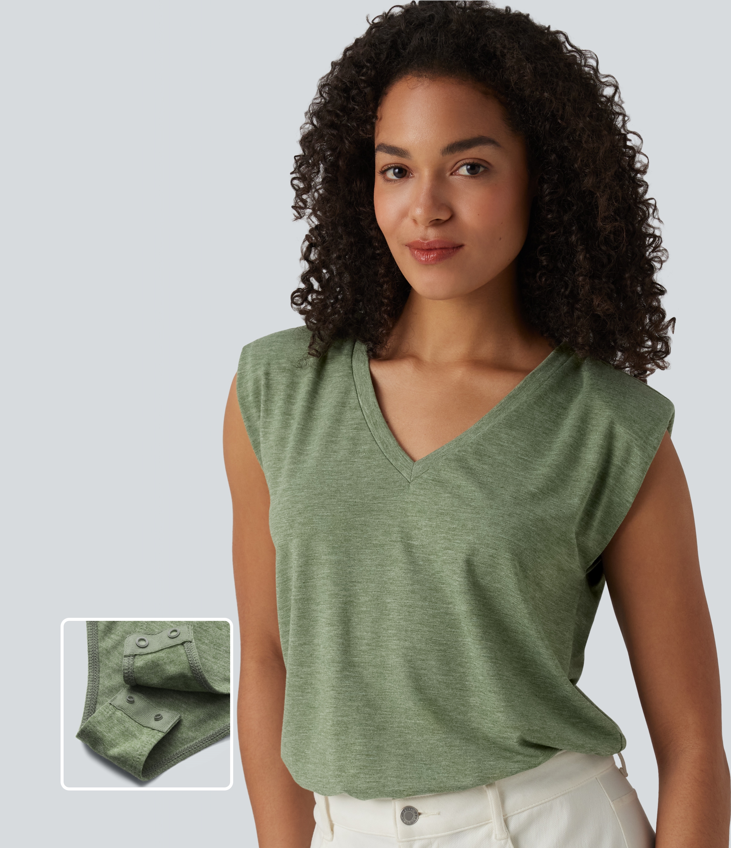 Body décontracté col V manches courtes avec épaulettes