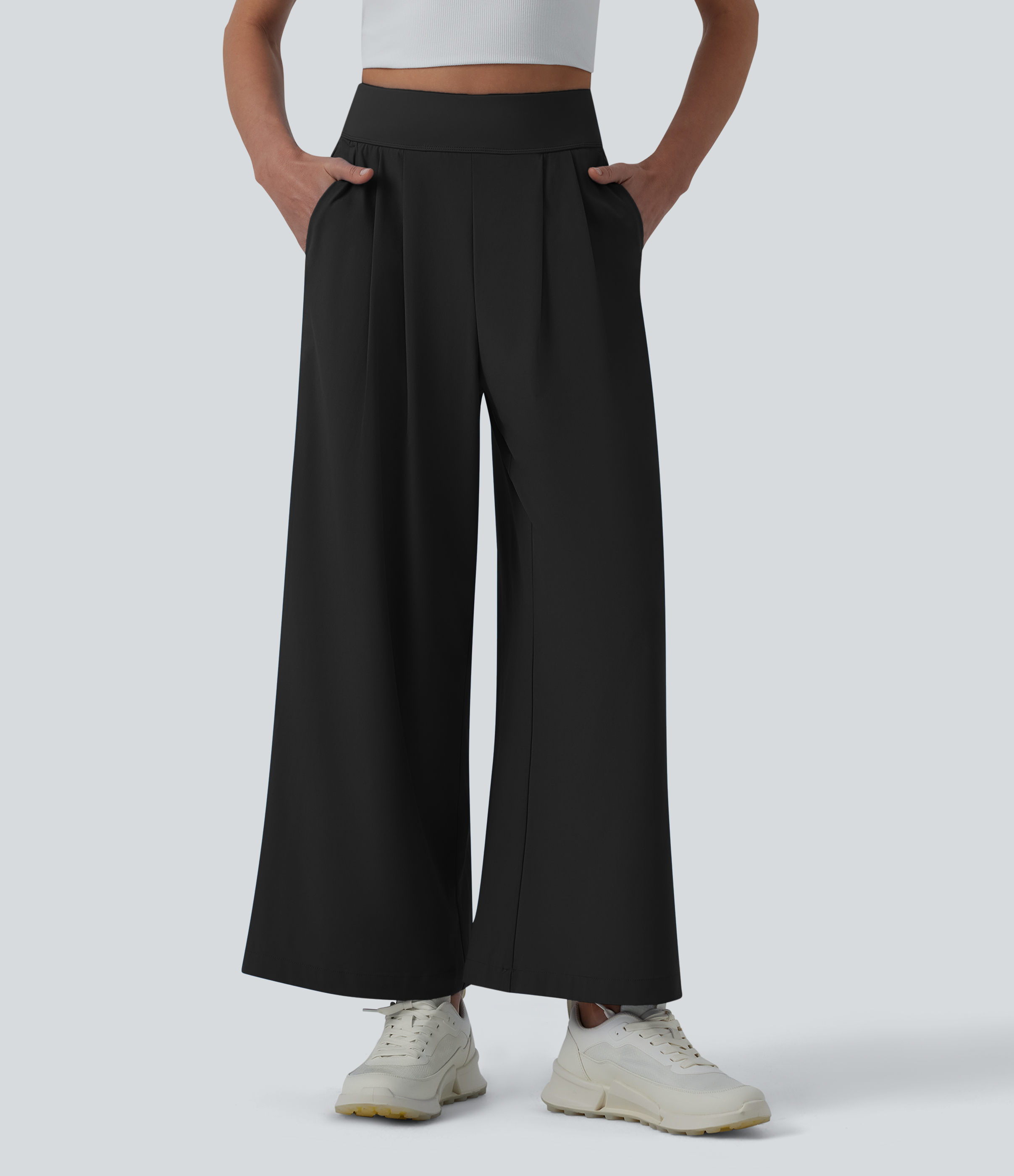 Pantalon large yoga plissé taille haute longueur cheville à séchage rapide Breezeful™ avec poches