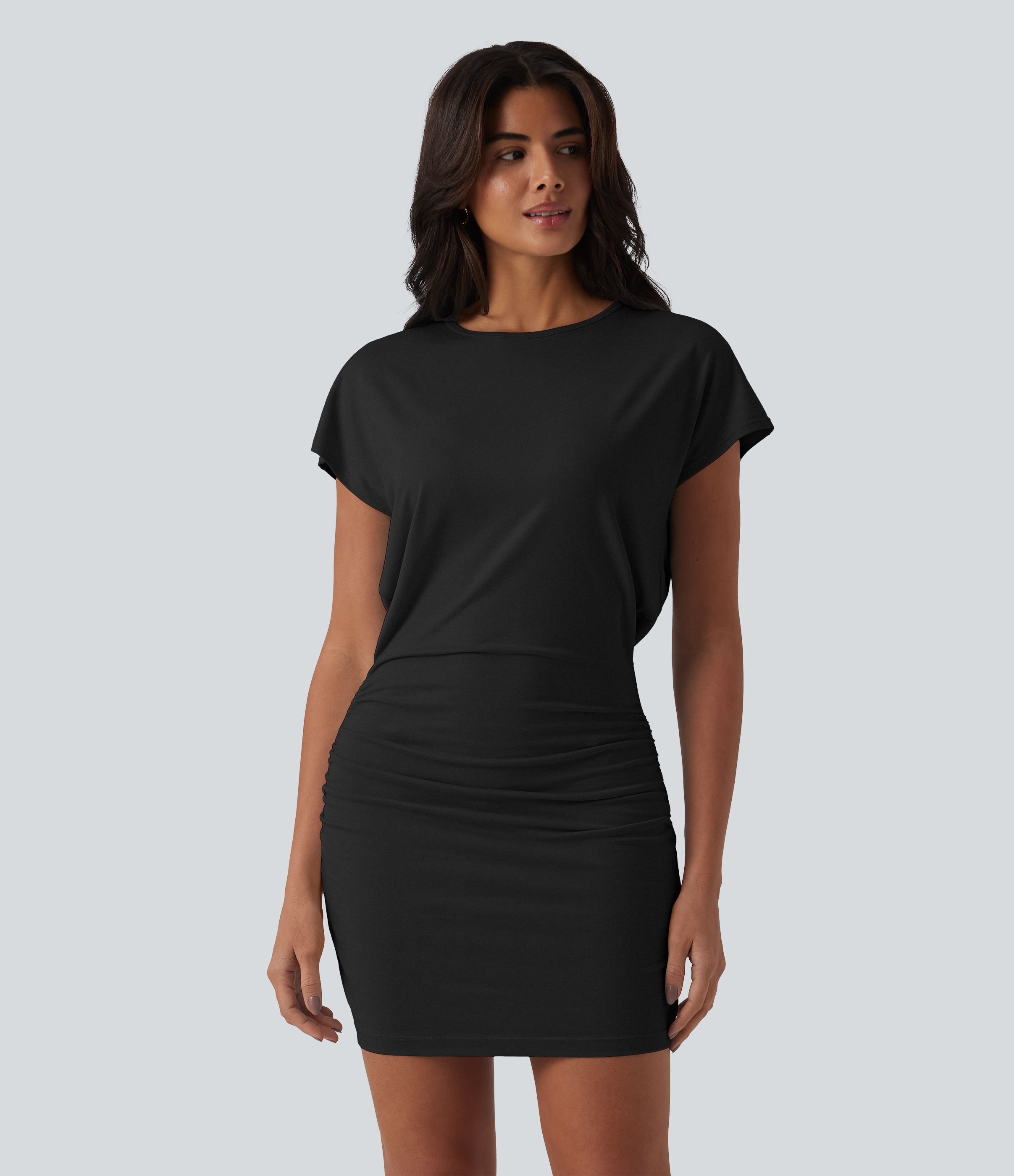 Round Neck Short Sleeve Bodycon Longer Mini Length Casual Dress