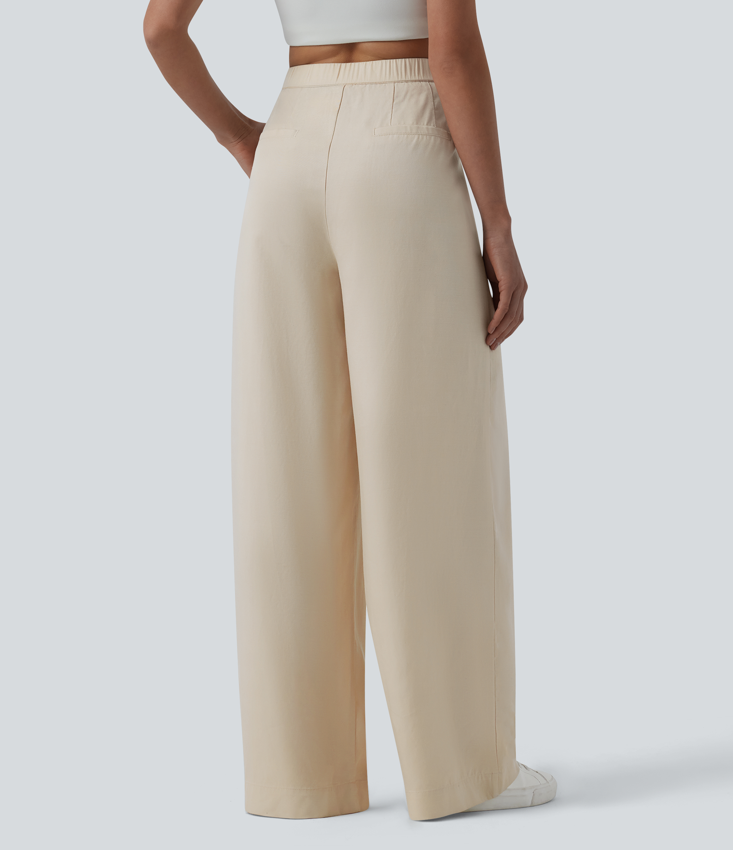 French Oak High Waisted Pleated Wide Leg Draped Flowy Linen Casual Pants with Pockets / 2