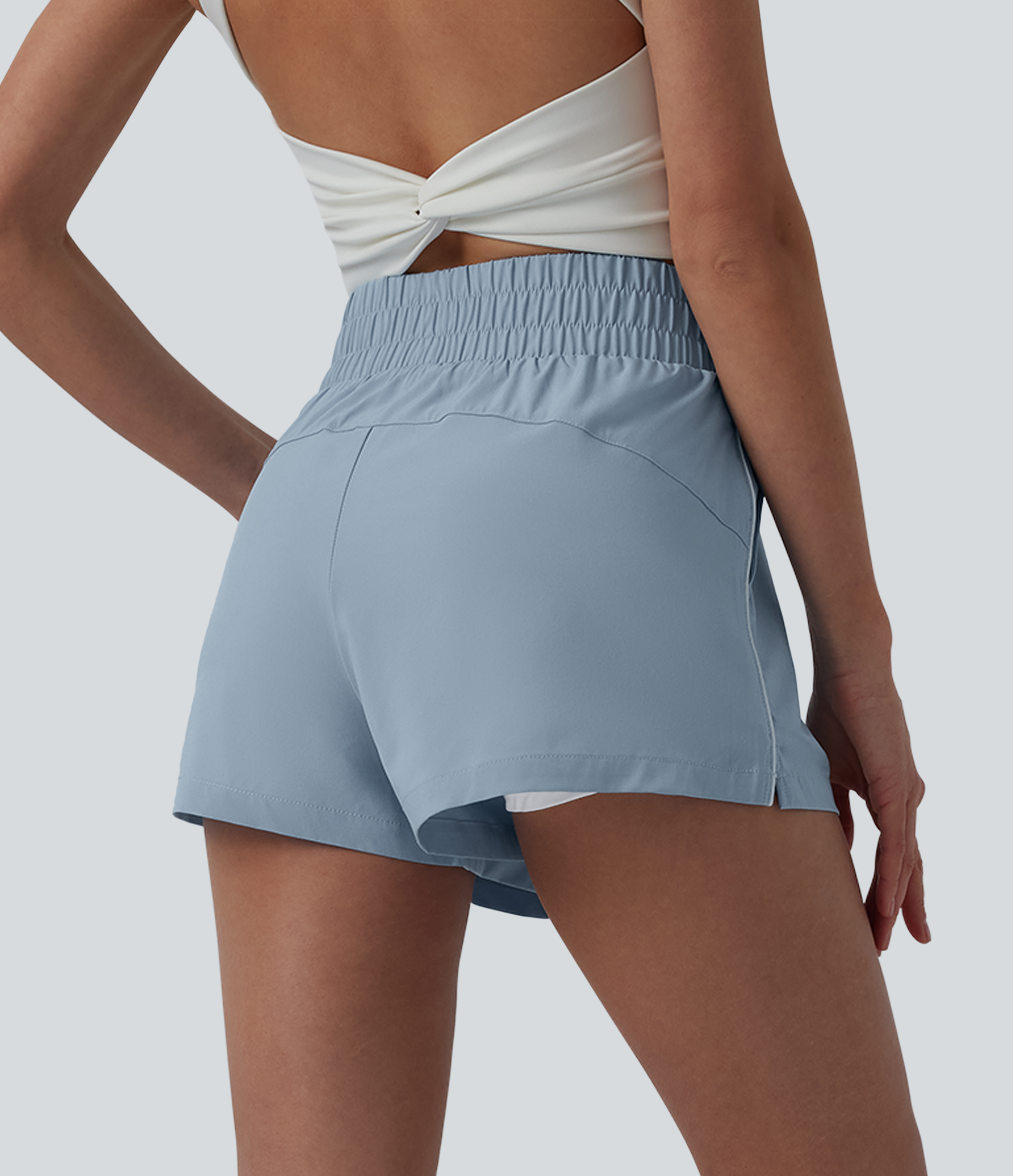 Ballad Blue Breezeful™ Reflective High Waisted 2-in-1 Quick Dry Workout Shorts with Pockets / 2