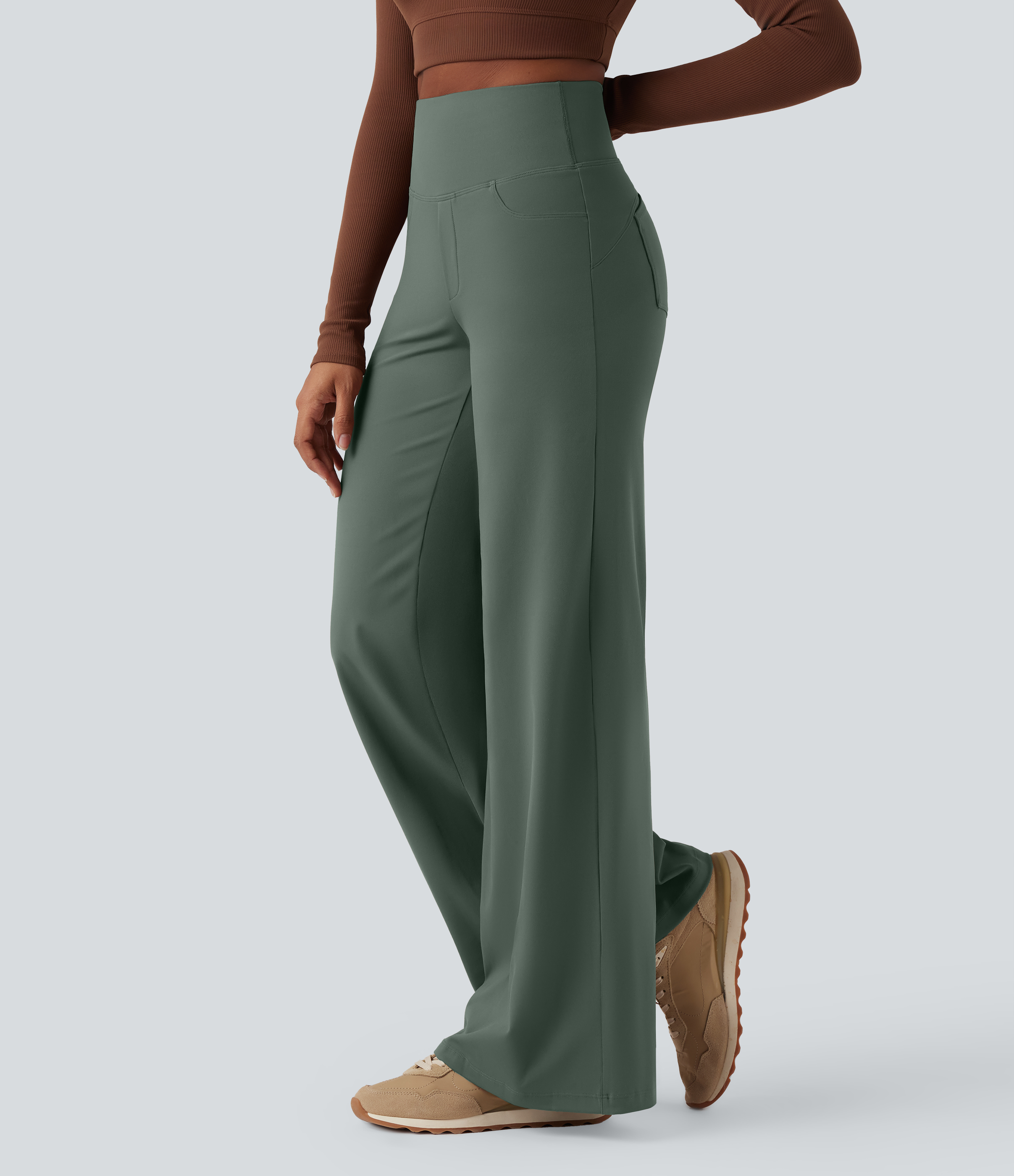 DayStretch High Waisted Tummy Control Wide Leg Yoga Trousers with Pockets