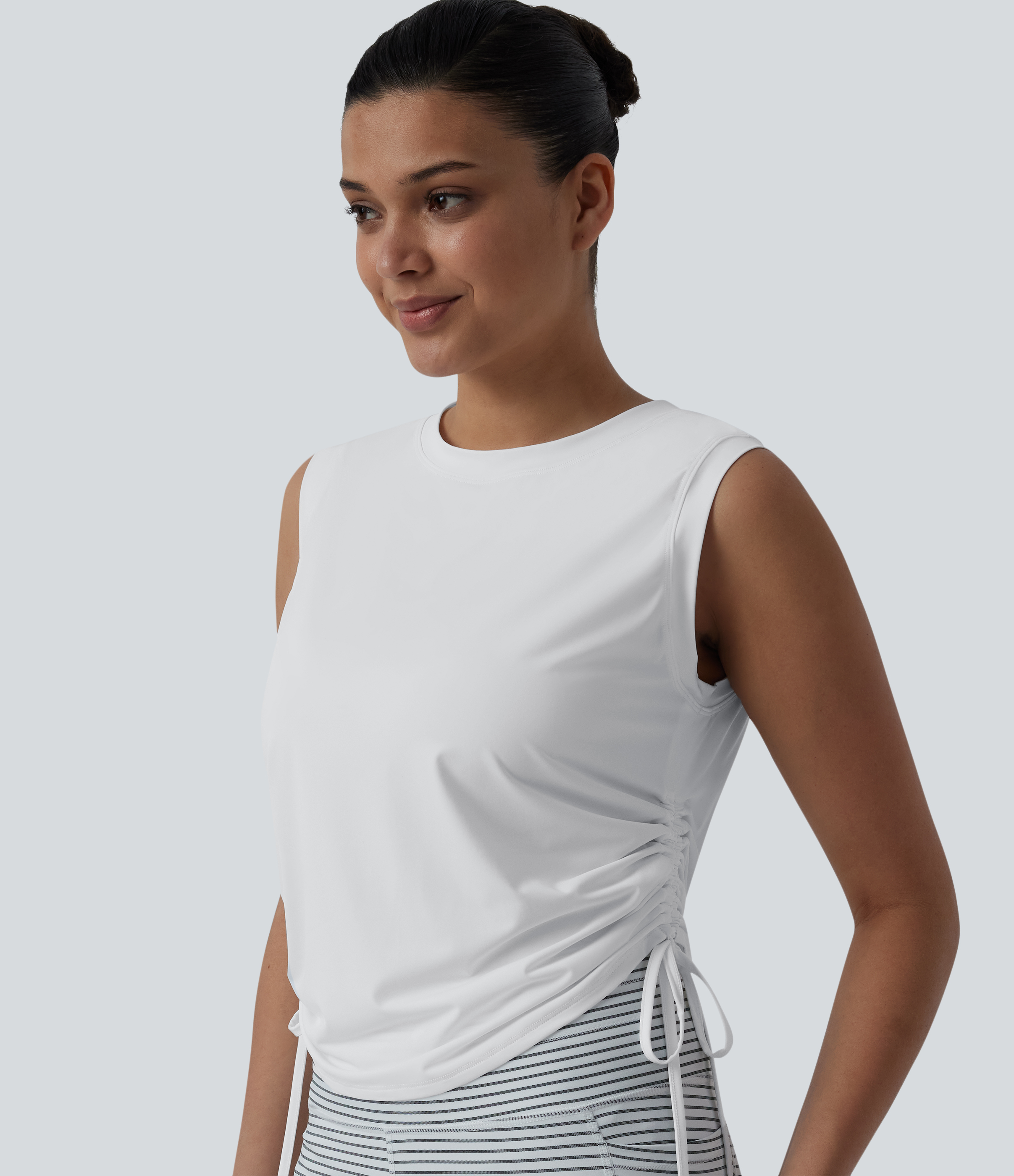 Top para correr con cuello redondo, dobladillo con cordón, sensación fresca al tacto, secado rápido, UPF50+